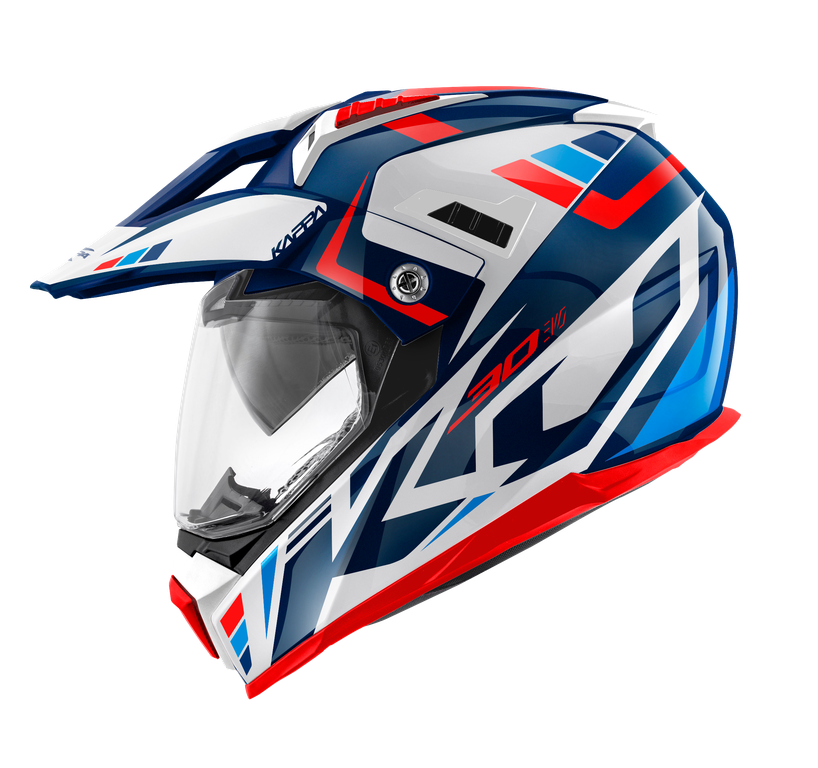 Casco Integrale Enduro Kappa KV30 Grayer Bianco/Blu/Rosso – vista laterale