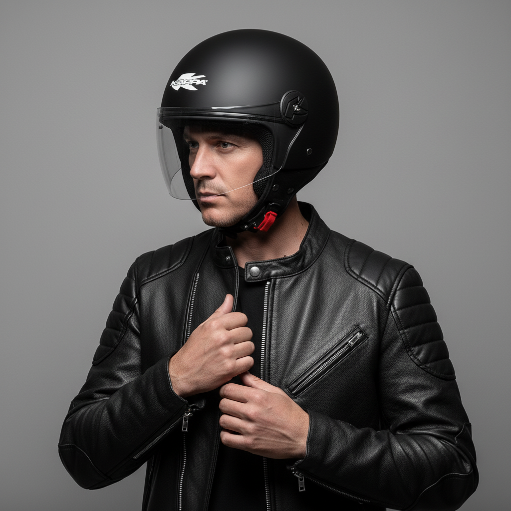 Kappa KV40 EVO Basic Casco Demi-Jet Nero Opaco – Doppia Calotta Leggero Moto Scooter - Moon Bike - Vista 7
