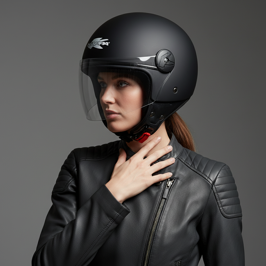 Kappa KV40 EVO Basic Casco Demi-Jet Nero Opaco – Doppia Calotta Leggero Moto Scooter - Moon Bike - Vista 8