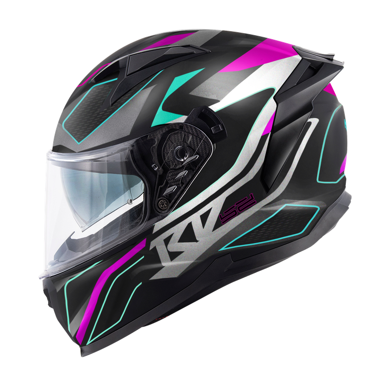Casco Integrale Kappa KV52 Atlantic Nero Opaco/Fucsia/Blu/Argento – vista laterale