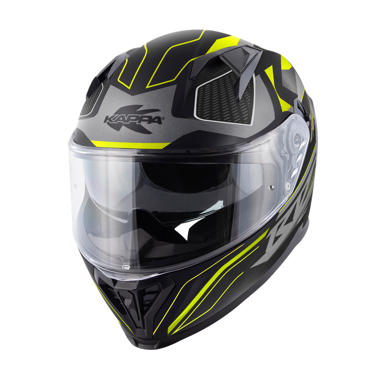 Casco Integrale Kappa KV52 Atlantic Nero Opaco/Giallo Fluo/Titanio/Grigio – vista laterale