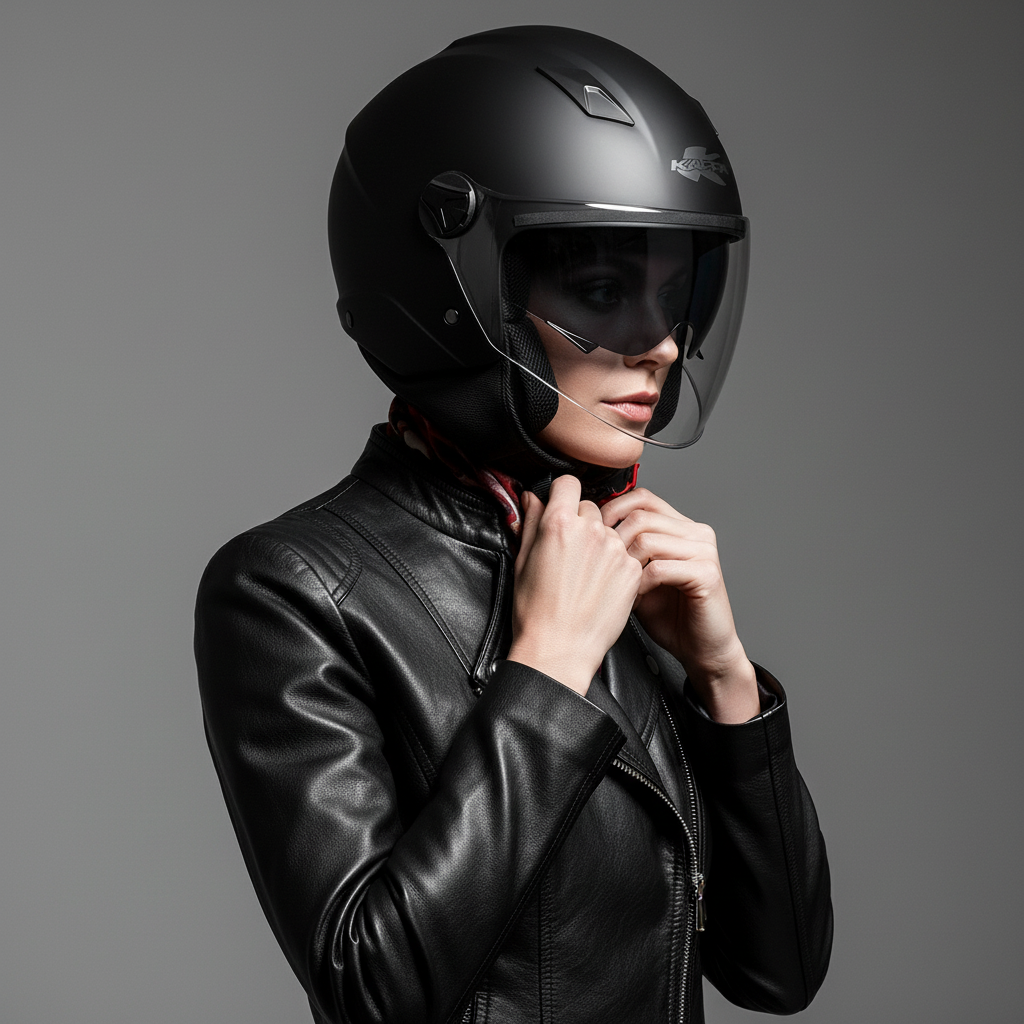 Casco Demi-Jet Kappa KV57 Basic Nero Opaco con Doppia Visiera - Moon Bike - Vista 7
