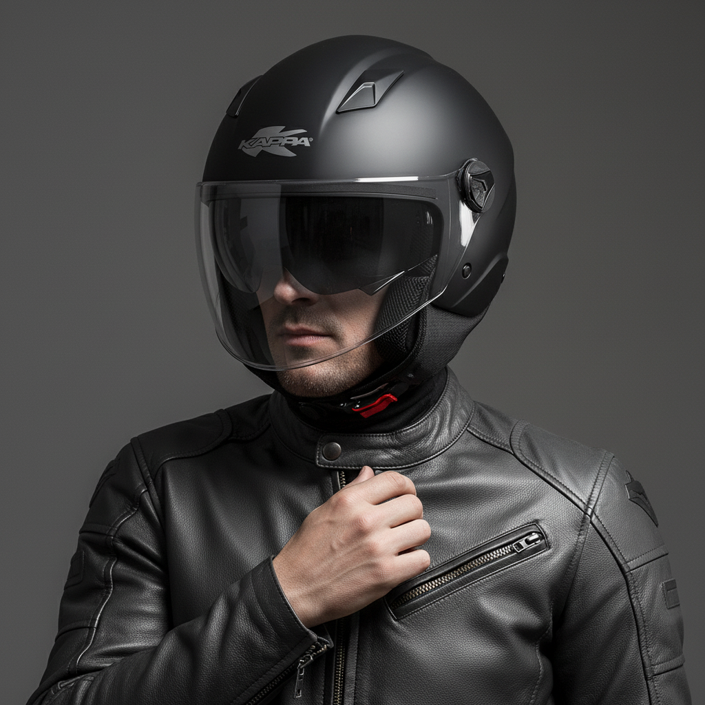 Casco Demi-Jet Kappa KV57 Basic Nero Opaco con Doppia Visiera - Moon Bike - Vista 6