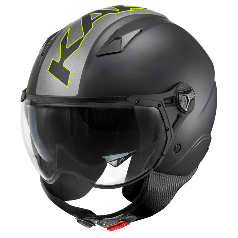 Casco Demi-Jet Kappa KV57 Striker Nero/Titanio/Giallo – vista laterale