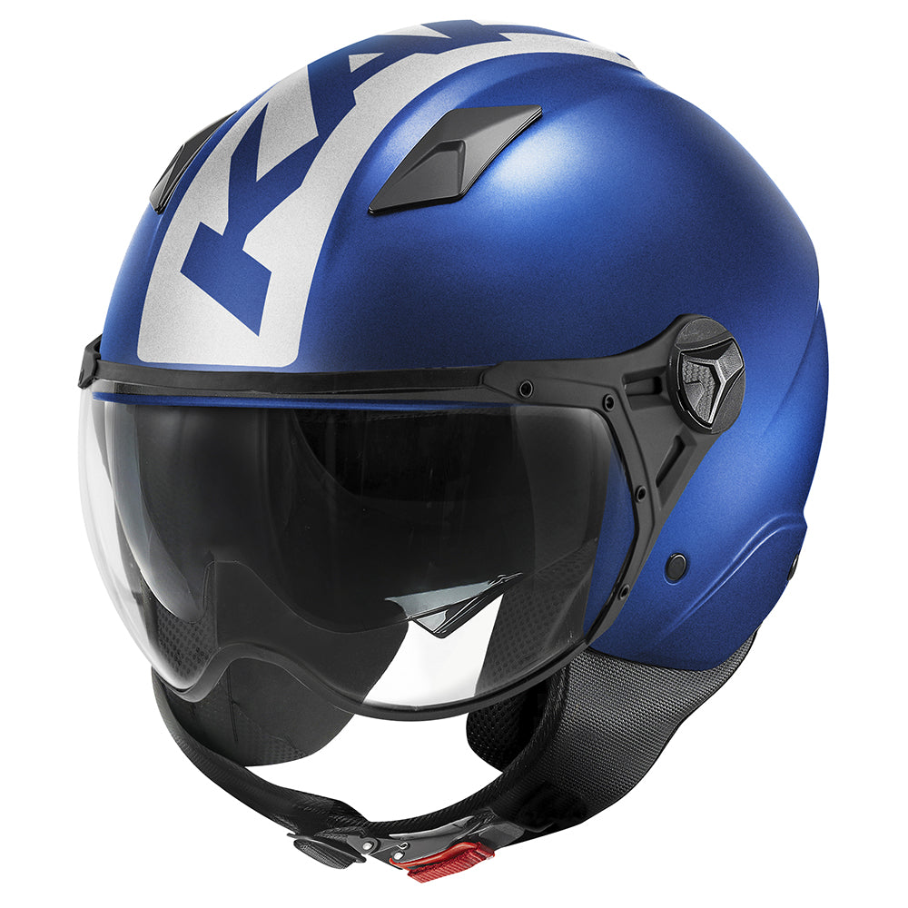 Casco Demi-Jet Kappa KV57 Striker Blu Opaco/Argento – vista tre quarti sinistra