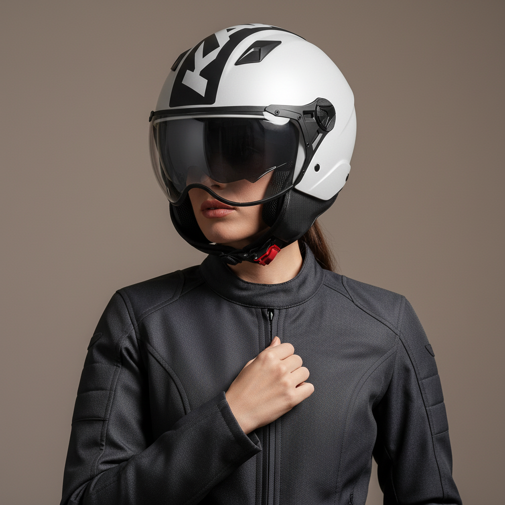Casco Demi-Jet Kappa KV57 Striker Bianco/Nero – ECE 22.06 doppia visiera - Moon Bike - Vista 4