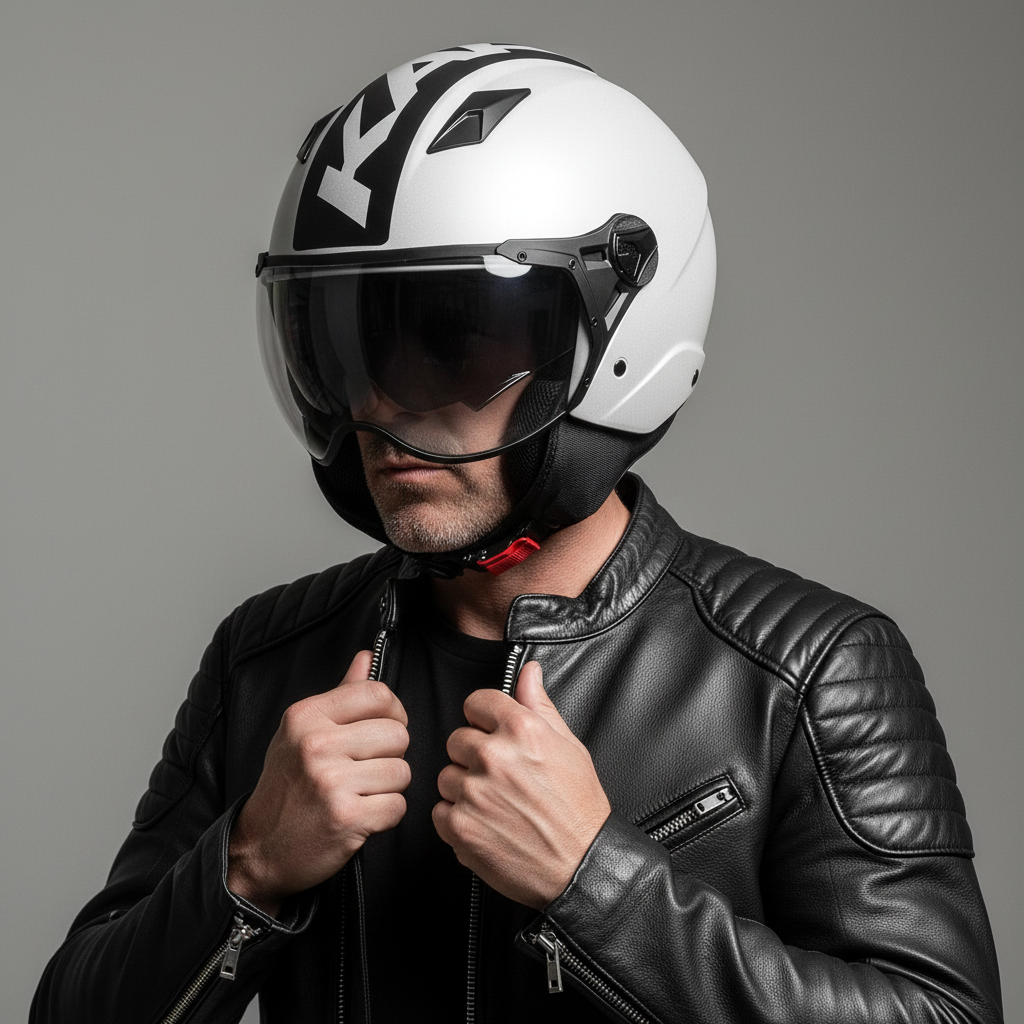 Casco Demi-Jet Kappa KV57 Striker Bianco/Nero – ECE 22.06 doppia visiera - Moon Bike - Vista 2