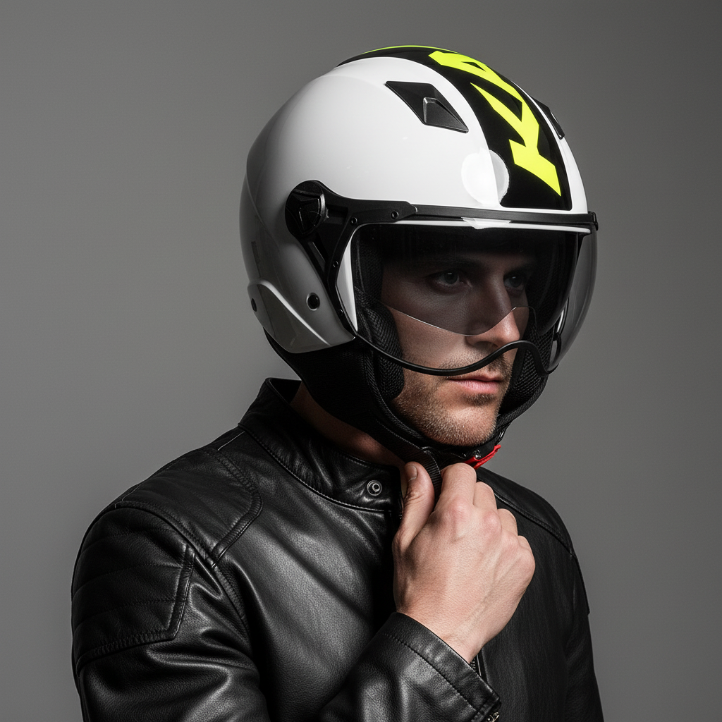Casco Demi-Jet Kappa KV57 Striker Bianco/Nero/Giallo – ECE 22.06 doppia visiera - Moon Bike - Vista 2
