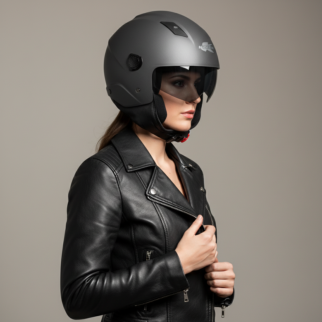 Casco Demi-Jet Kappa KV58 Basic Titanio Opaco con Visierino Fumè - Moon Bike - Vista 7