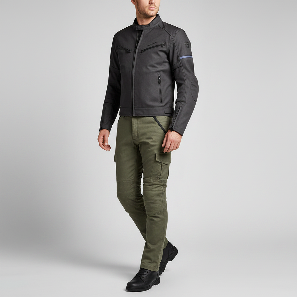Jeans Moto Hevik Harbour Cargo Uomo Verde Militare - Moon Bike - Vista 5