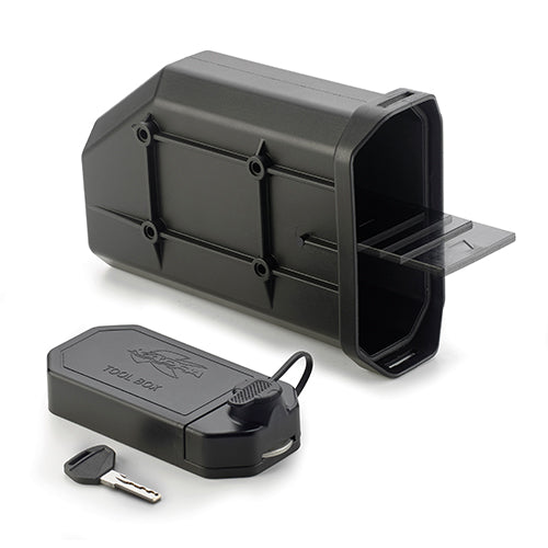 Cassetta Kappa KS250 Tool Box aperta con coperchio staccato e chiave Security Lock, vista del vano interno