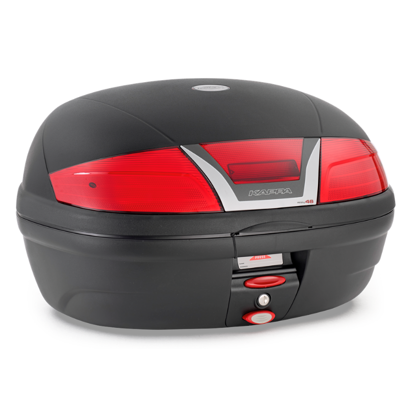 Kappa Moto Kappa K46N Bauletto Monolock 46 Litri – Nero Goffrato Catadiottri Rossi Universale Moto e Scooter Nero Bauli - Moon Bike - Vista 1