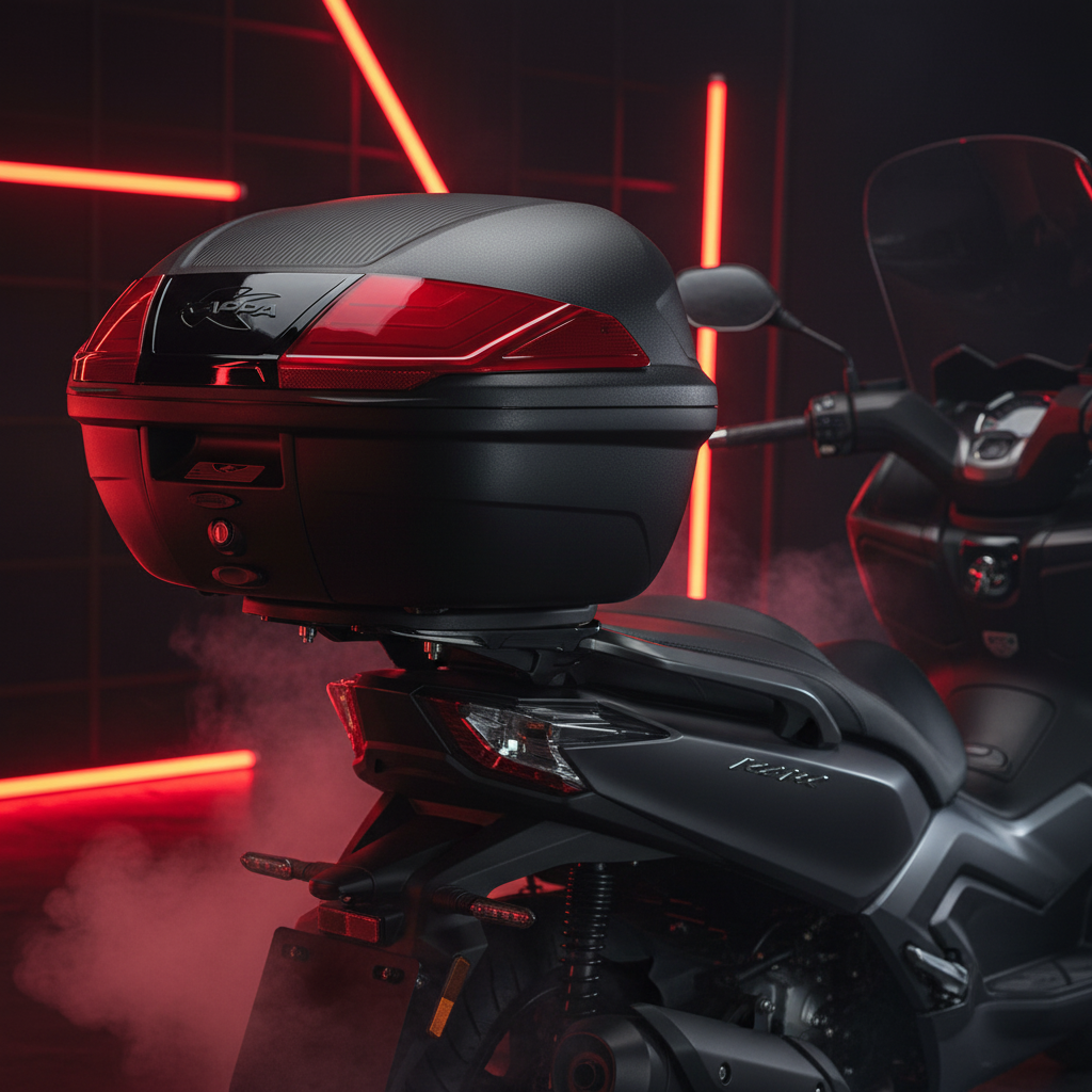 Bauletto Top Case Kappa K400N2 MONOLOCK 40L Nero Texture Carbonio Catadiottri Rossi - Moon Bike - Vista 7