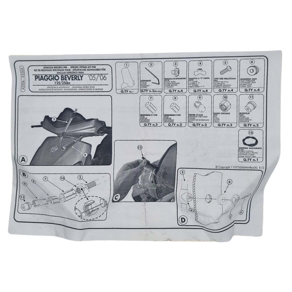 Kappa Moto Kappa A350A Kit Attacchi Parabrezza – Piaggio Beverly 125/250 (2005-2006) Telaio e parti della carrozzeria di veicoli a motore - Moon Bike - Vista 3