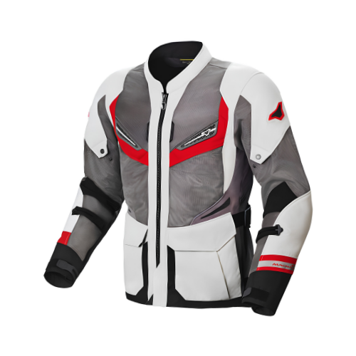 Macna Macna Aerocon Night Eye Giacca Moto Estiva – Grigio/Rosso Mesh CE Touring Grigio Abbigliamento protettivo da moto - Moon Bike - Vista 1