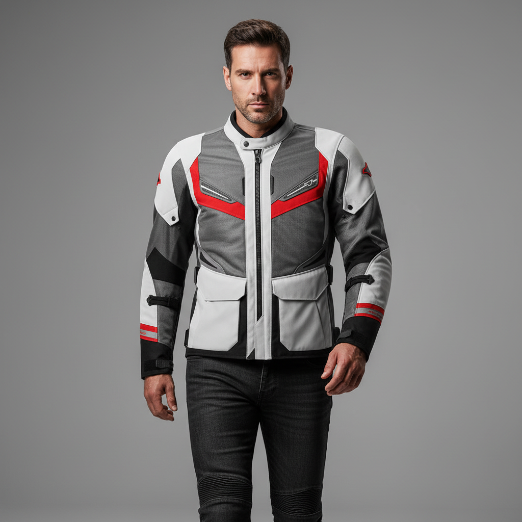 Macna Macna Aerocon Night Eye Giacca Moto Estiva – Grigio/Rosso Mesh CE Touring Grigio Abbigliamento protettivo da moto - Moon Bike - Vista 4