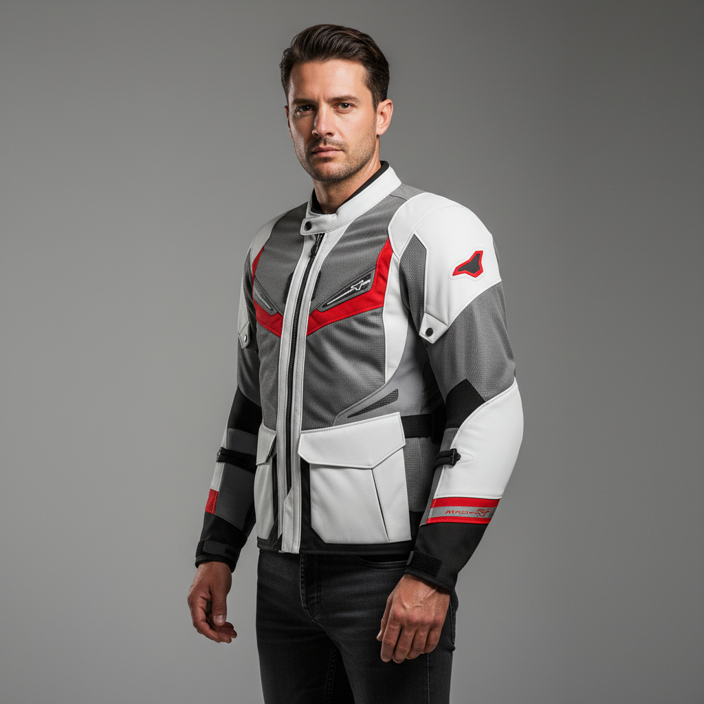 Macna Macna Aerocon Night Eye Giacca Moto Estiva – Grigio/Rosso Mesh CE Touring Grigio Abbigliamento protettivo da moto - Moon Bike - Vista 3
