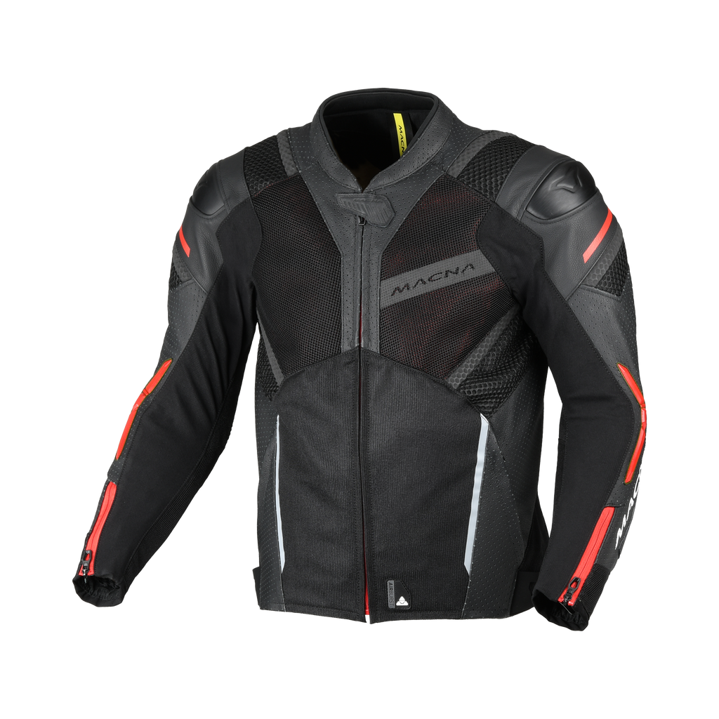 Macna Galvic Nero/Rosso – Giacca Moto Estiva in Pelle e Rete Sportiva CE Classe AA Uomo - vista 1