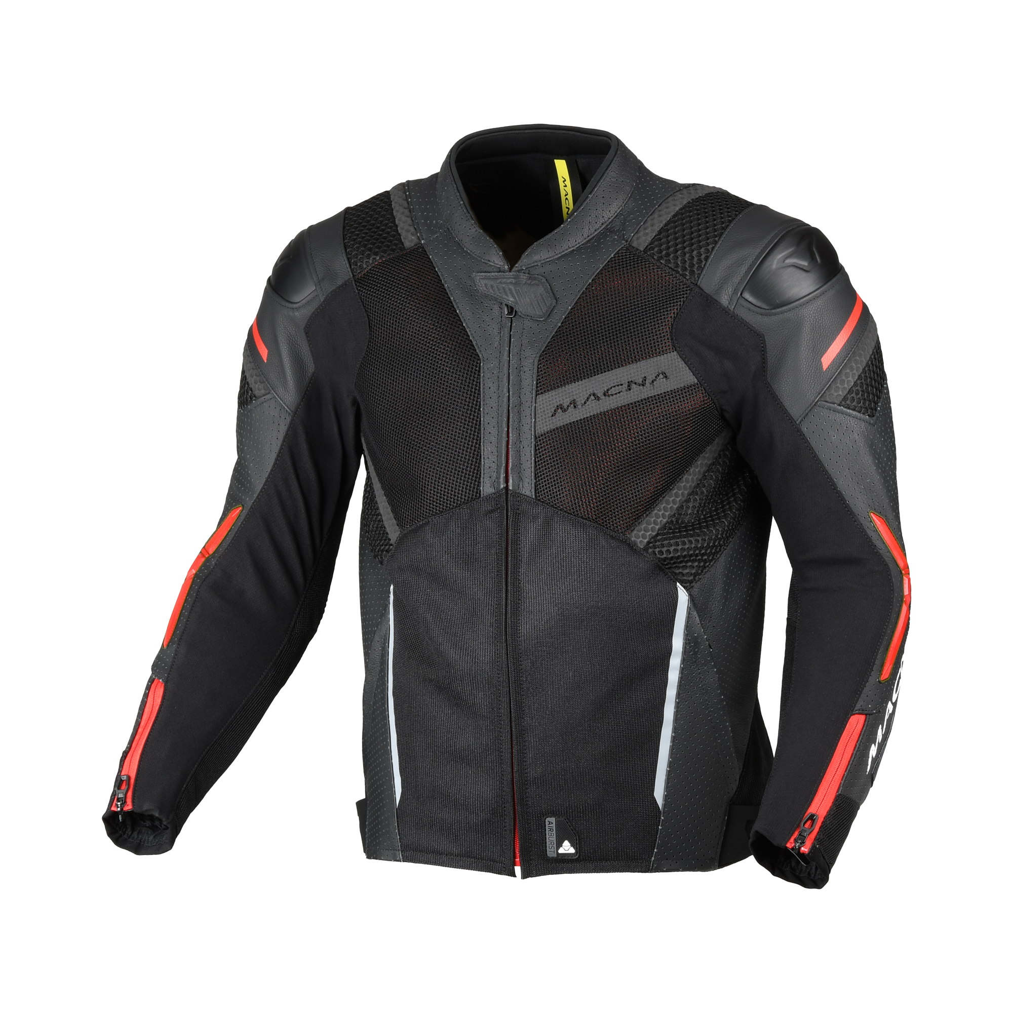 Macna Galvic Nero/Rosso – Giacca Moto Estiva in Pelle e Rete Sportiva CE Classe AA Uomo - vista 1