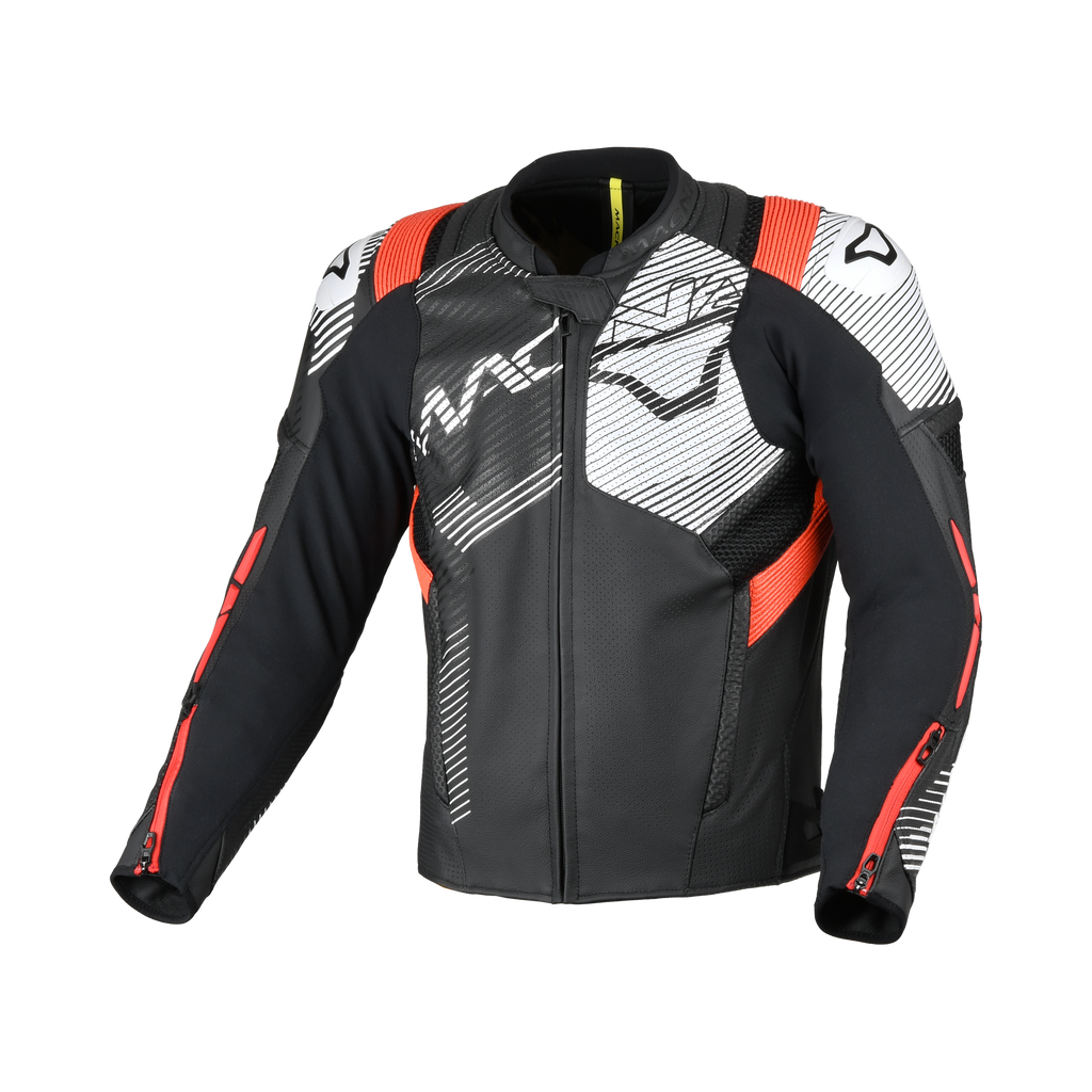 Macna Ignite Nero/Rosso – Giacca Moto in Pelle e Rete Sportiva CE Classe AAA Uomo – vista 1