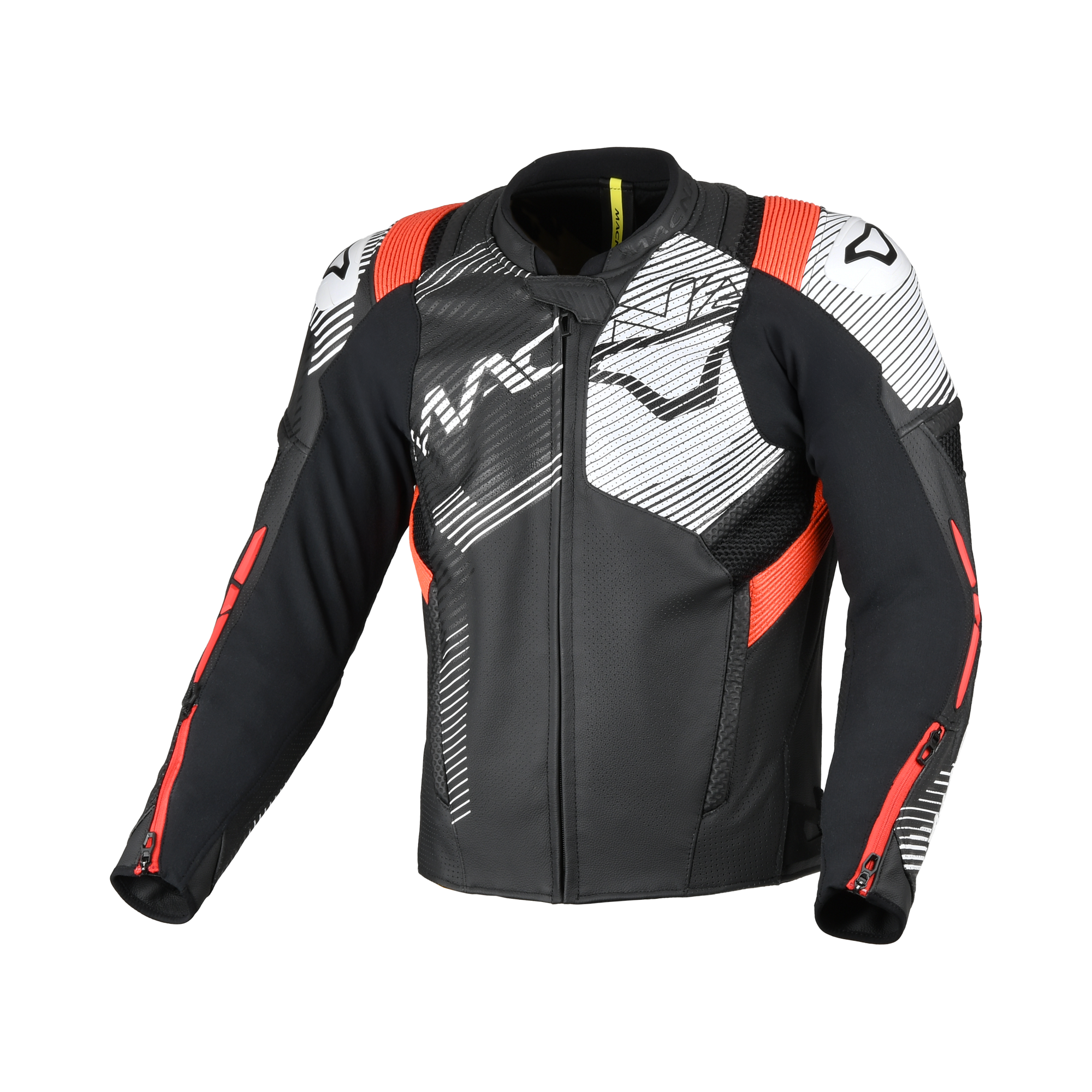 Macna Ignite Nero/Rosso – Giacca Moto in Pelle e Rete Sportiva CE Classe AAA Uomo – vista 1