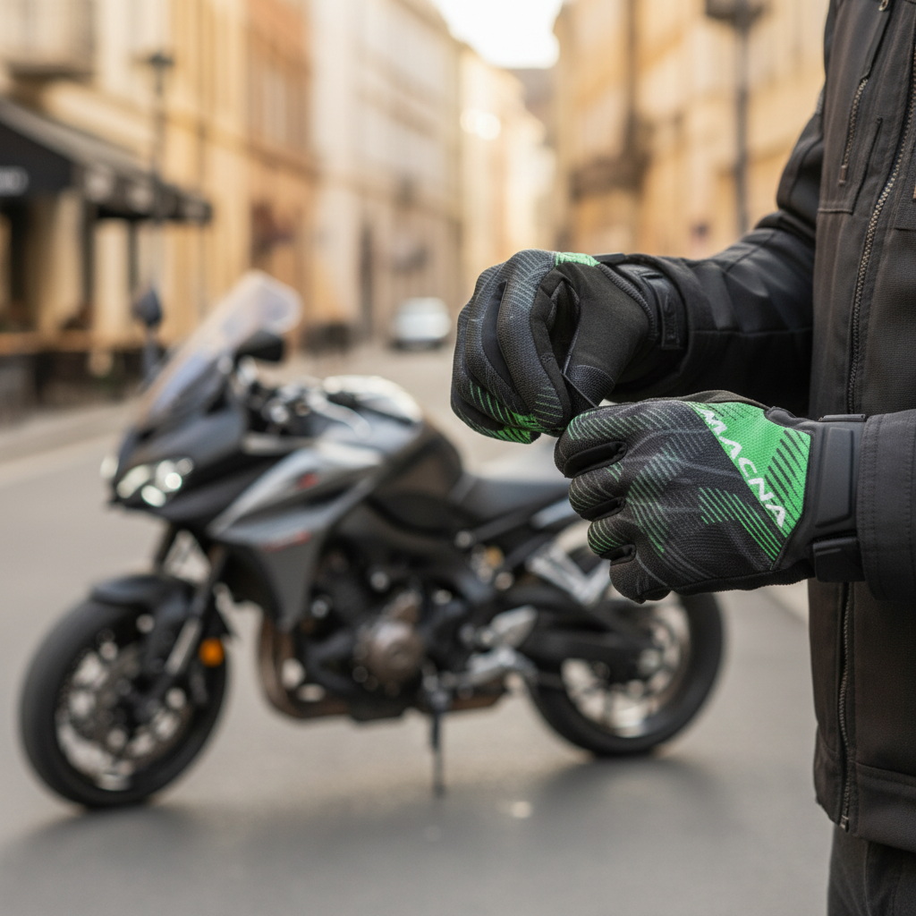 Macna Obtain Leather Nero/Verde – Guanti Moto Estivi in Pelle di Capra CE