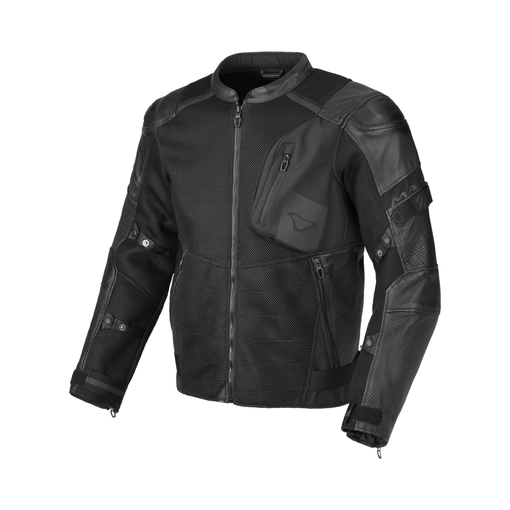Macna Olsan Nero – Giacca Moto Utility Estiva Pelle e Rete CE Uomo – vista 1
