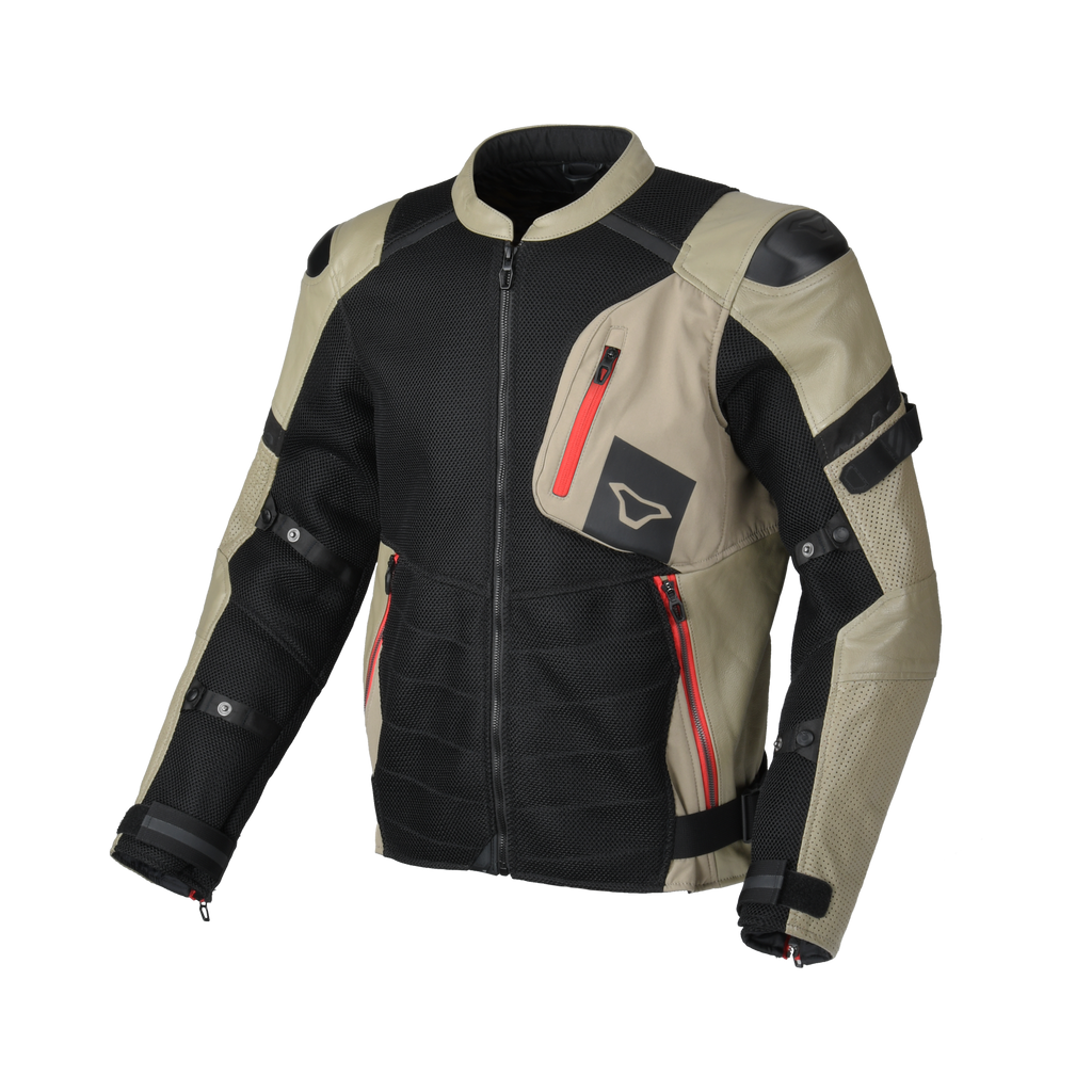 Macna Olsan Nero/Taupe – Giacca Moto Utility Estiva Pelle e Rete CE Uomo – vista 1
