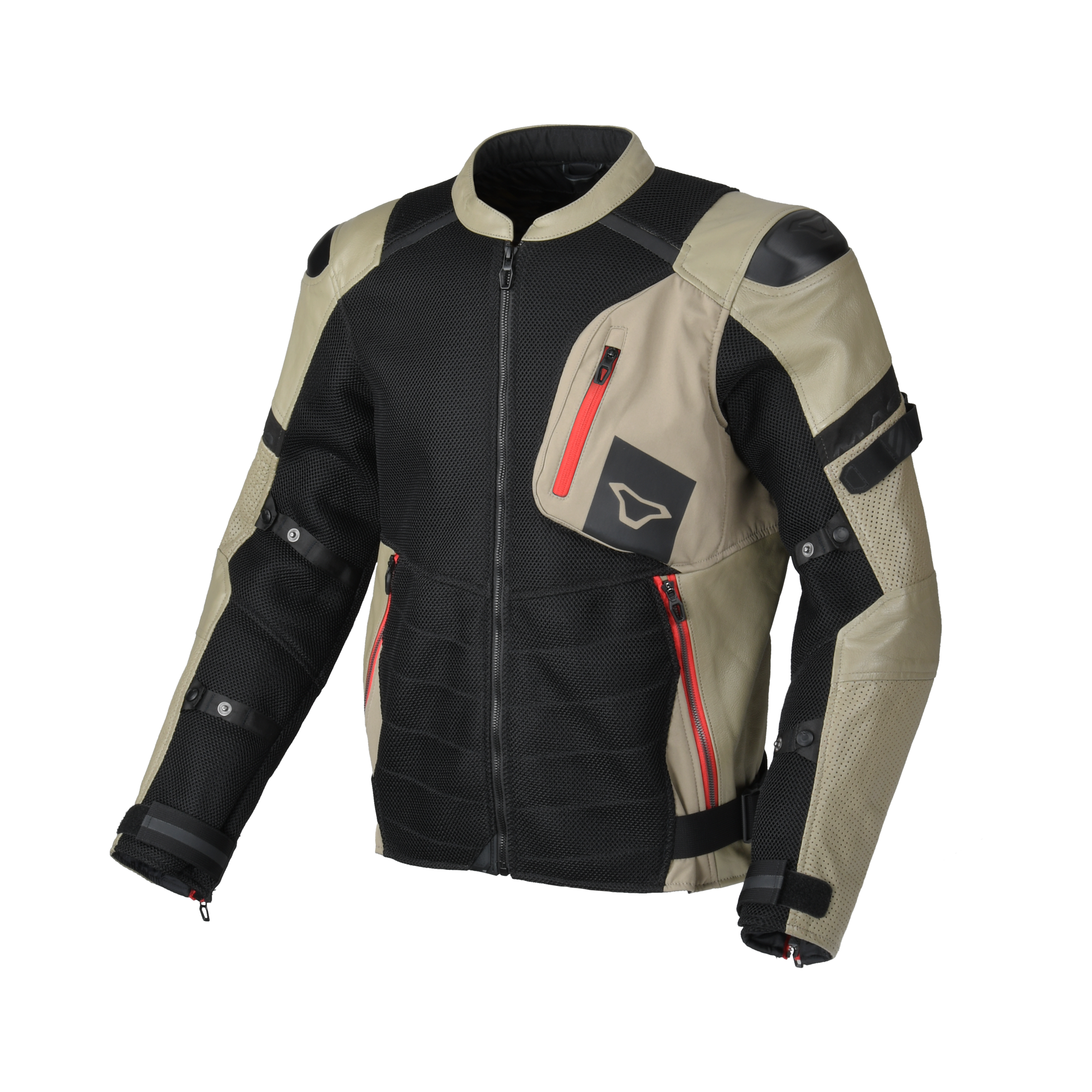 Macna Olsan Nero/Taupe – Giacca Moto Utility Estiva Pelle e Rete CE Uomo – vista 1