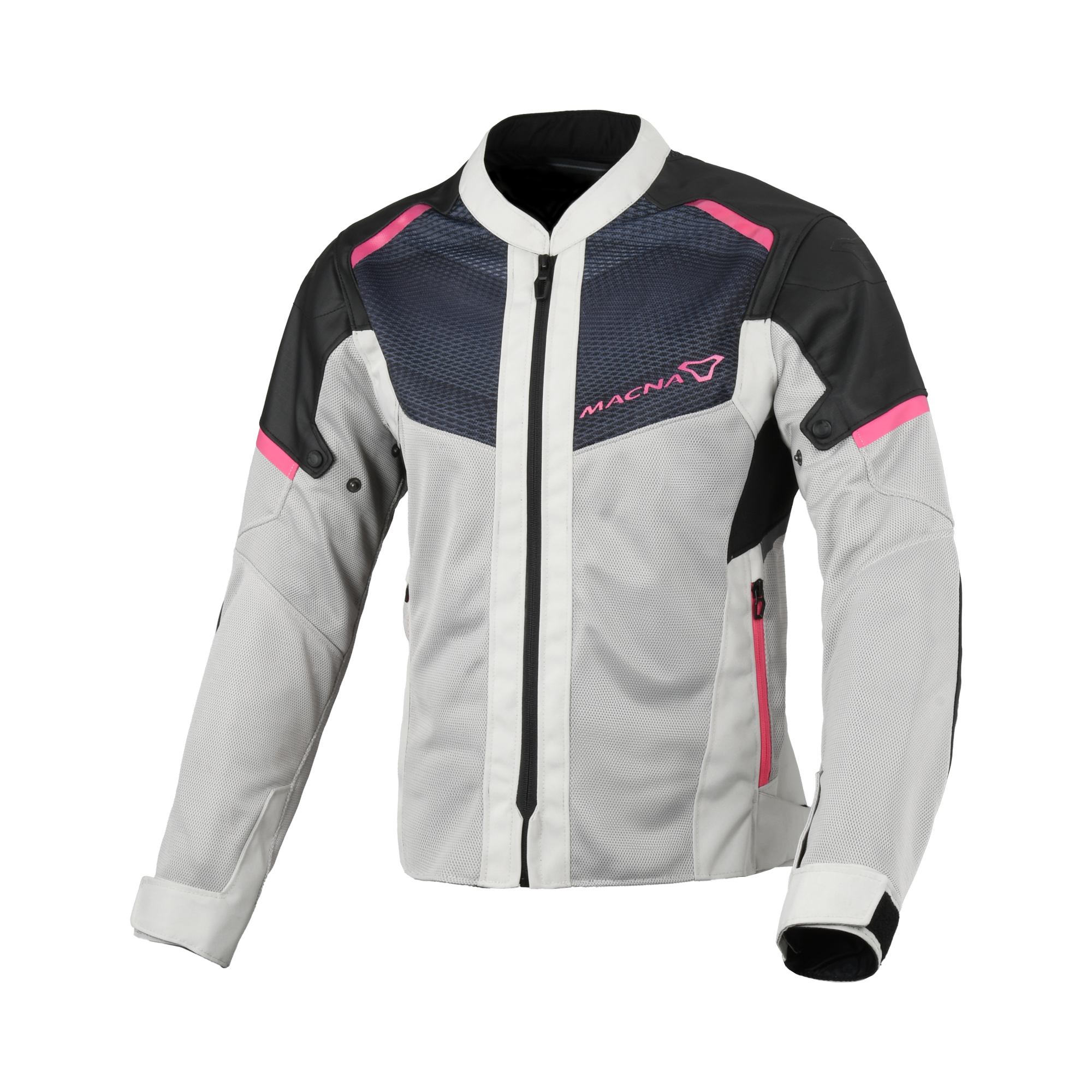 Macna Orcano 2.0 Grigio/Rosa – Giacca Moto Estiva in Rete CE Donna – vista frontale