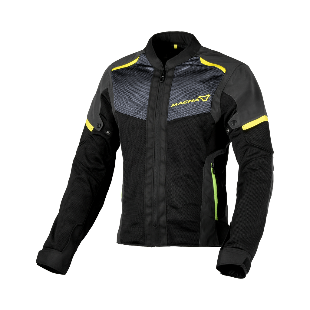 Macna Orcano 2.0 Night Eye Nero/Giallo – Giacca Moto Estiva Riflettente in Rete CE Donna – vista frontale