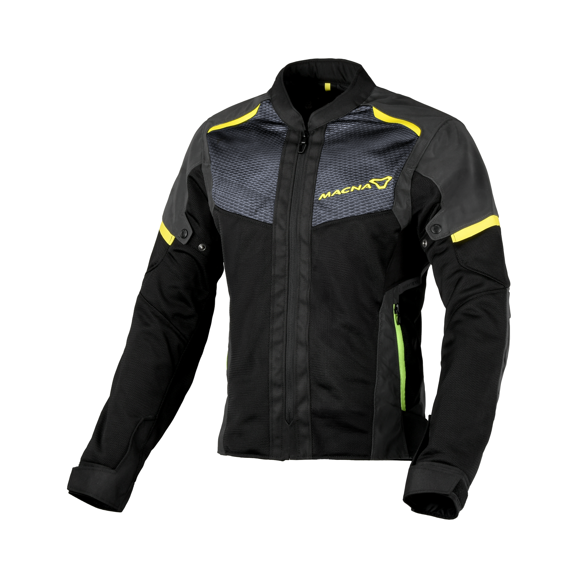 Macna Orcano 2.0 Night Eye Nero/Giallo – Giacca Moto Estiva Riflettente in Rete CE Donna – vista frontale