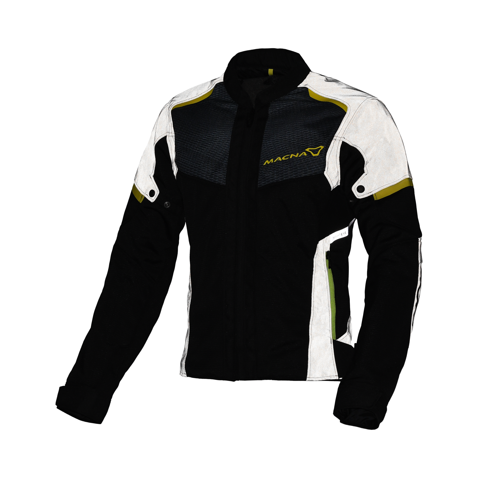 Macna Orcano 2.0 Night Eye Nero/Giallo – Giacca Moto Estiva Riflettente in Rete CE Donna – dettaglio riflettente