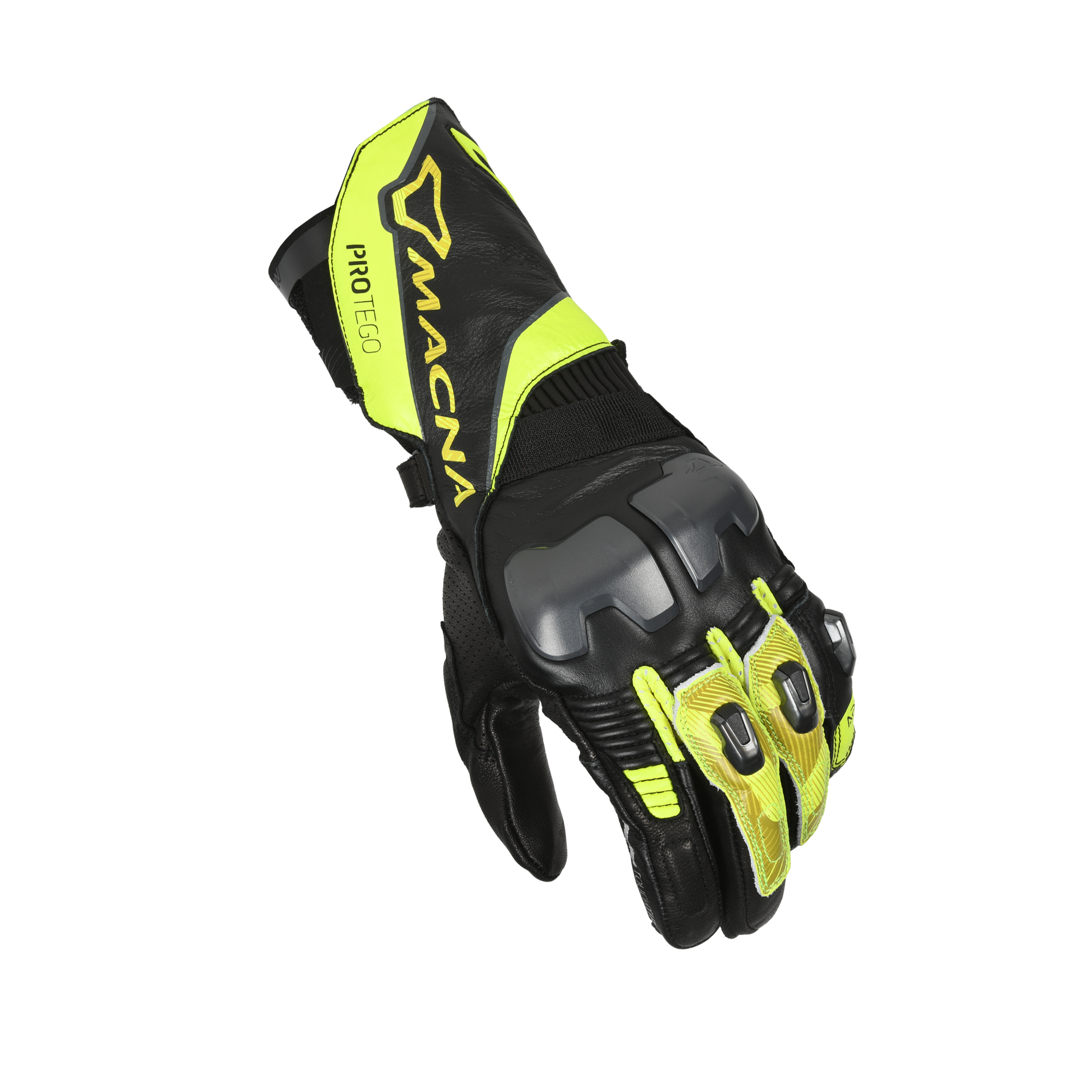 Macna Protego Nero/Giallo – Guanti Moto Racing CE Uomo – vista 1