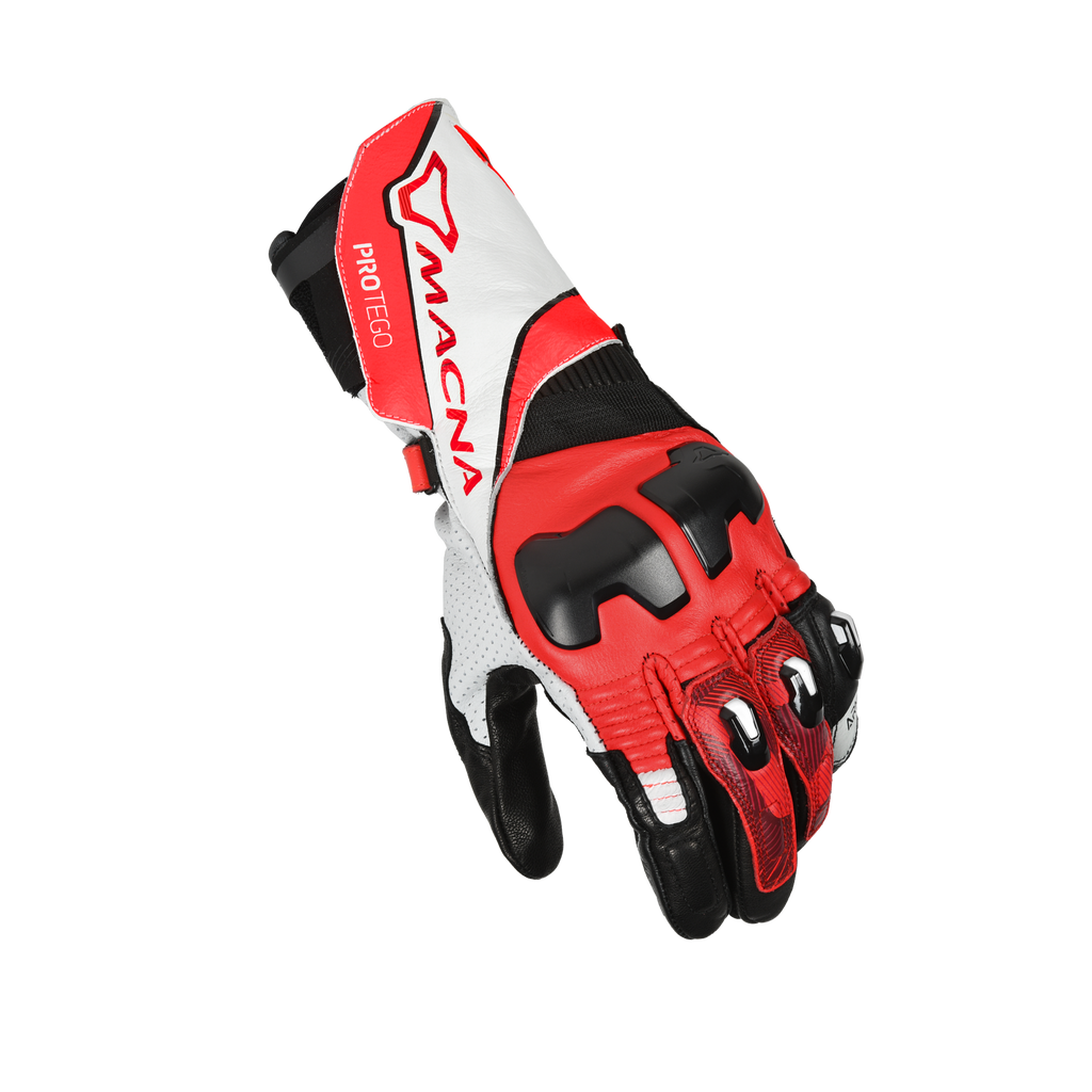 Macna Protego Bianco/Arancio – Guanti Moto Racing CE Uomo – vista 1