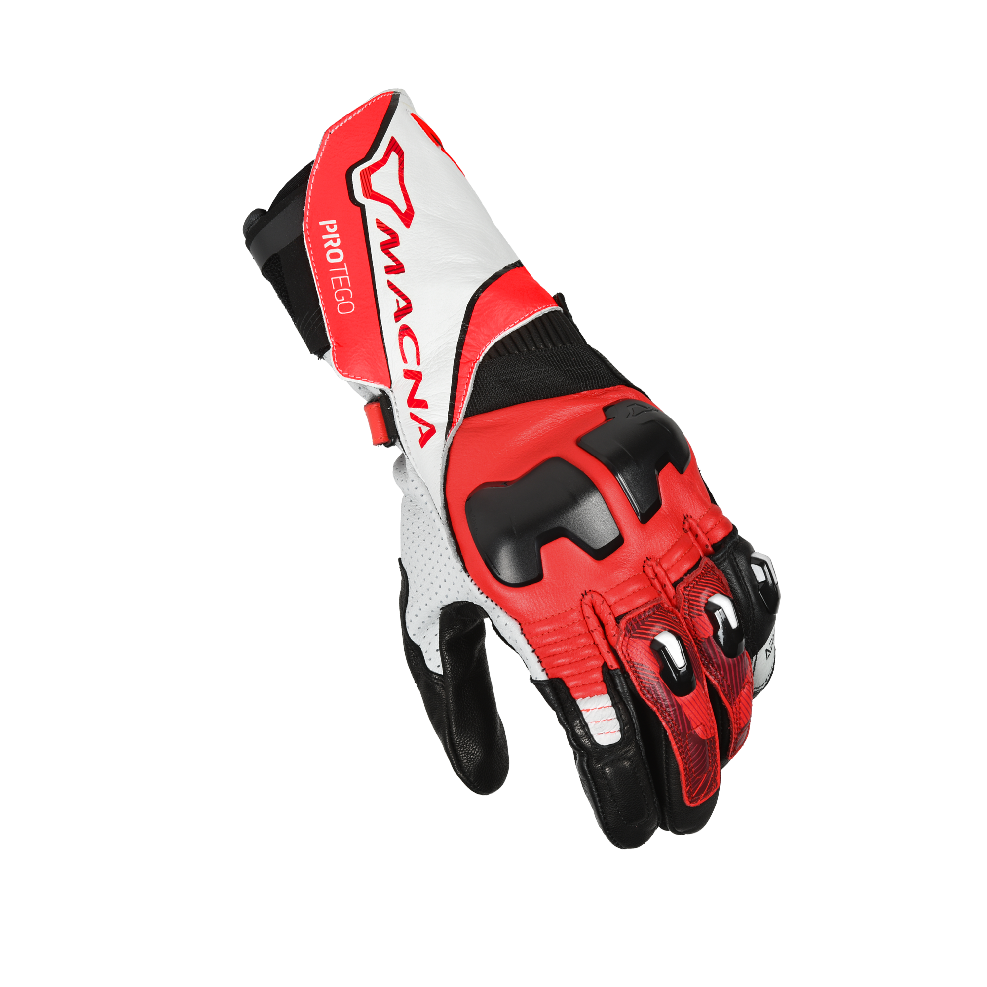 Macna Protego Bianco/Arancio – Guanti Moto Racing CE Uomo – vista 1