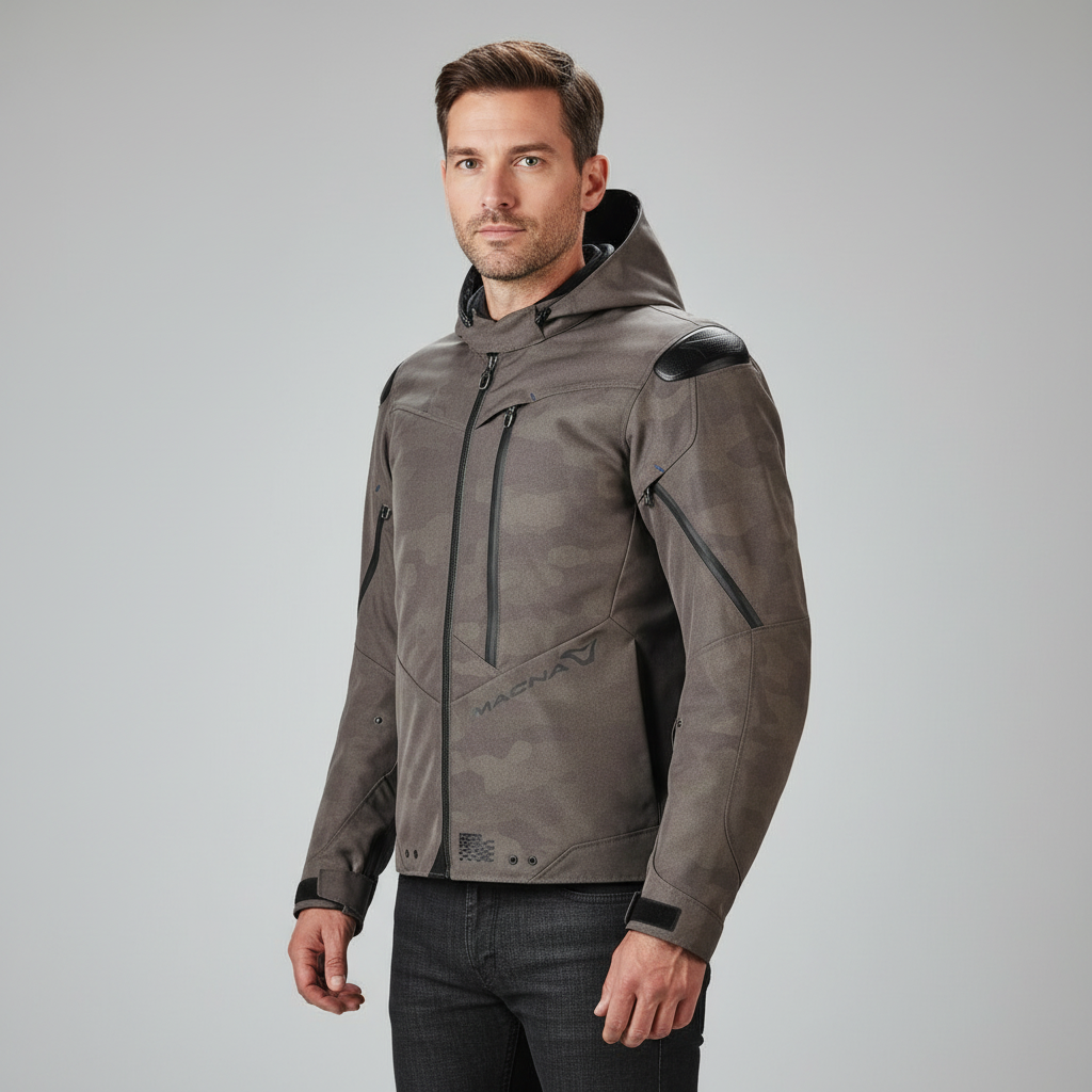 Macna Proxim Night Eye Giacca Moto Impermeabile 3 Strati – Taupe Brown Camo Tg L - Moon Bike - Vista 4