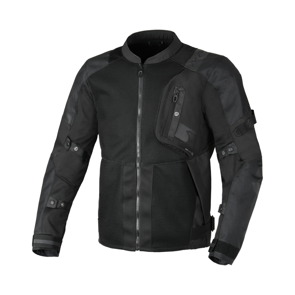 Macna Raddic Nero – Giacca Moto Utility Estiva in Rete CE Uomo – vista frontale