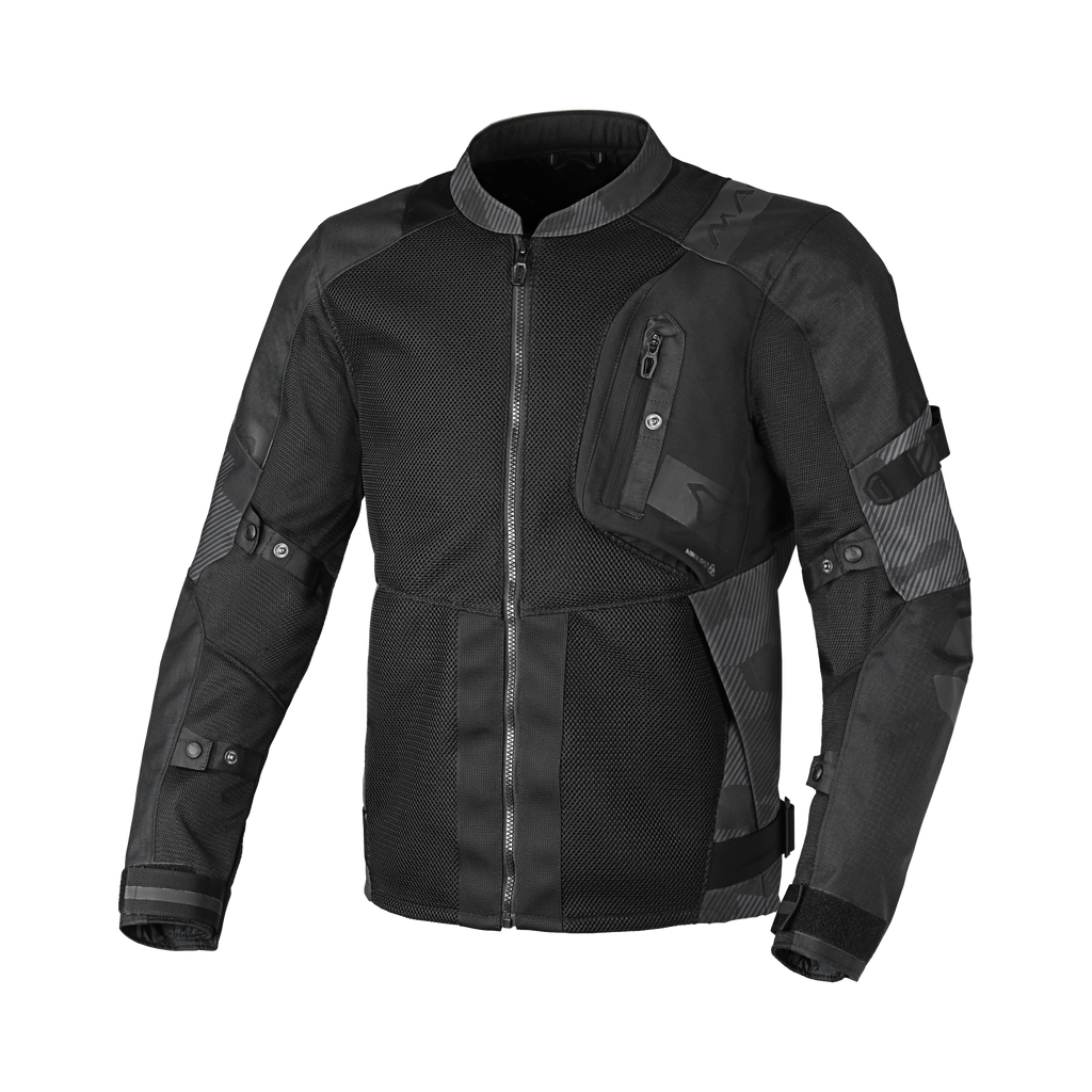 Macna Raddic Nero/Grigio – Giacca Moto Utility Estiva in Rete CE Uomo – vista frontale