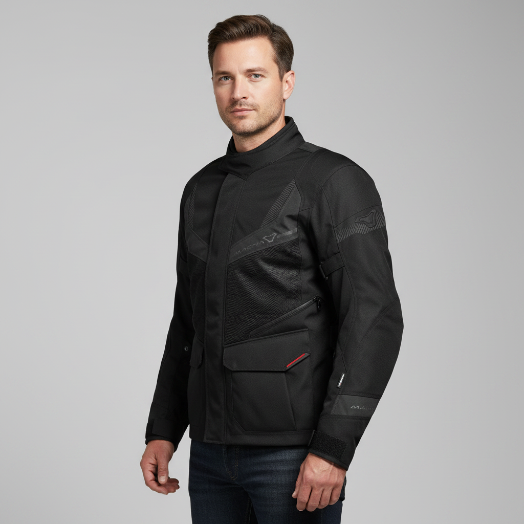 Macna Macna Rancher Giacca Moto Nero Grigio – Impermeabile Raintex Touring CE Classe A Nero Abbigliamento per moto - Moon Bike - Vista 3