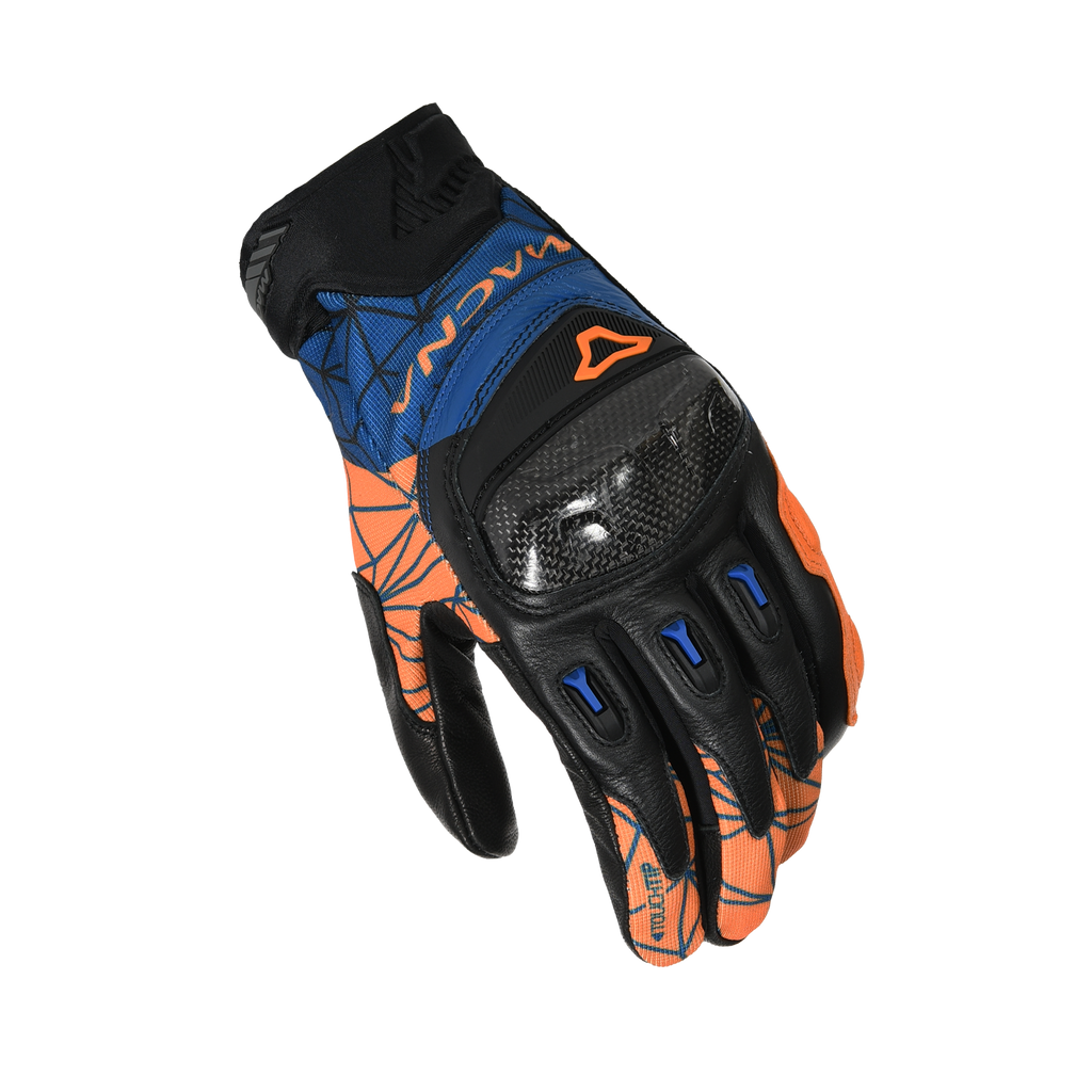 Macna Rocco Arancione/Blu – Guanti Moto in Pelle CE Uomo – vista 1