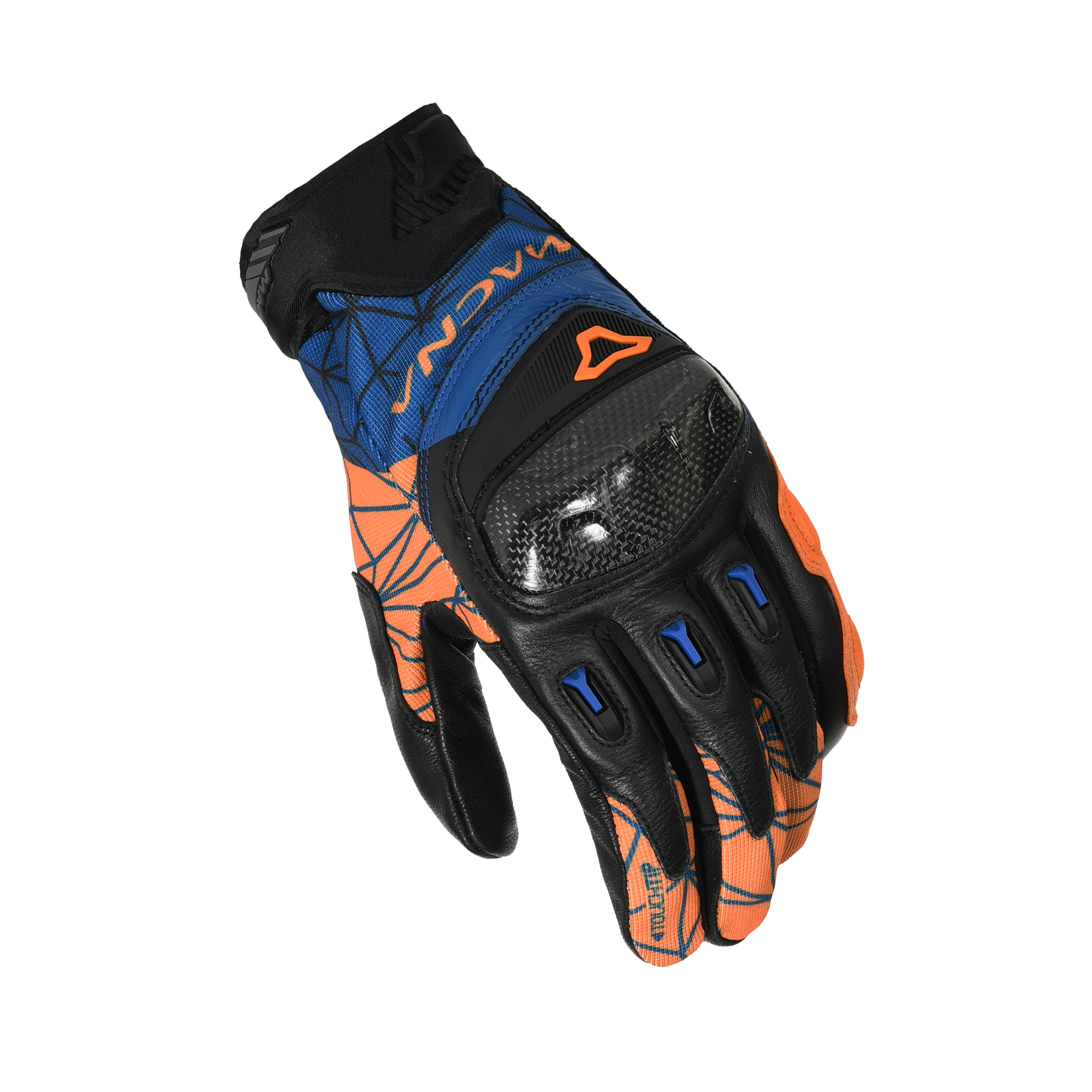Macna Rocco Arancione/Blu – Guanti Moto in Pelle CE Uomo – vista 1