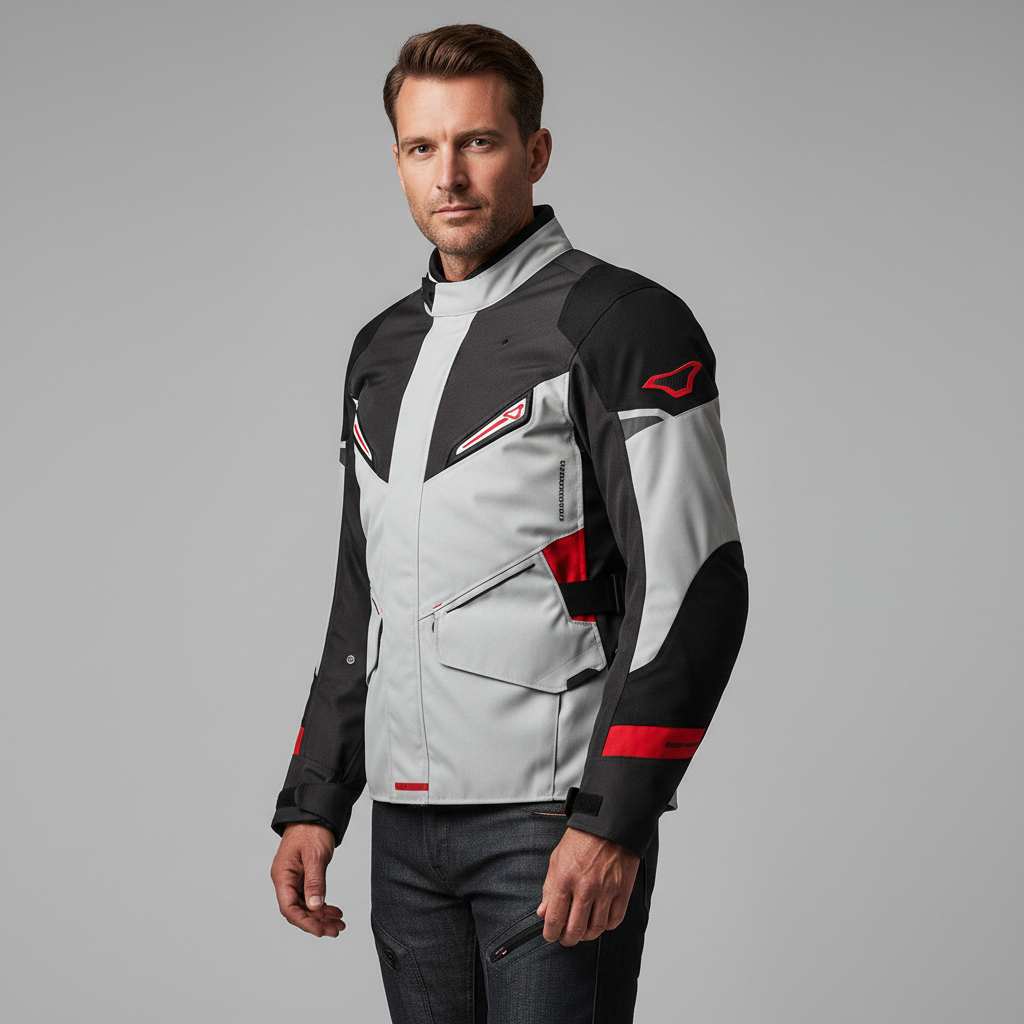 Macna Macna Sonar Giacca Moto Touring WP – Grey Red Black Impermeabile CE Nero Abbigliamento per moto - Moon Bike - Vista 3