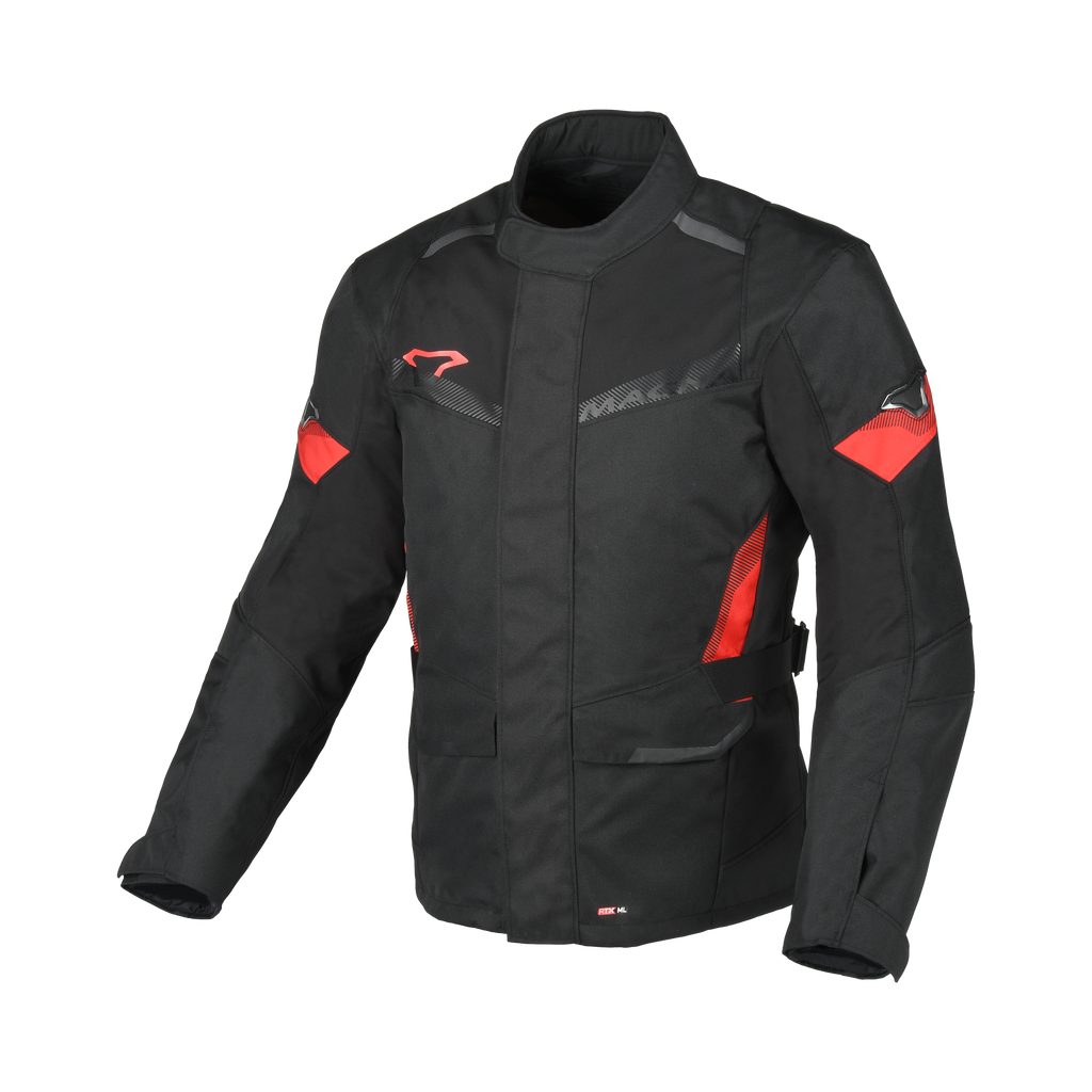Macna Vaulture Nero/Rosso – Giacca Moto Touring Impermeabile CE Uomo – vista frontale