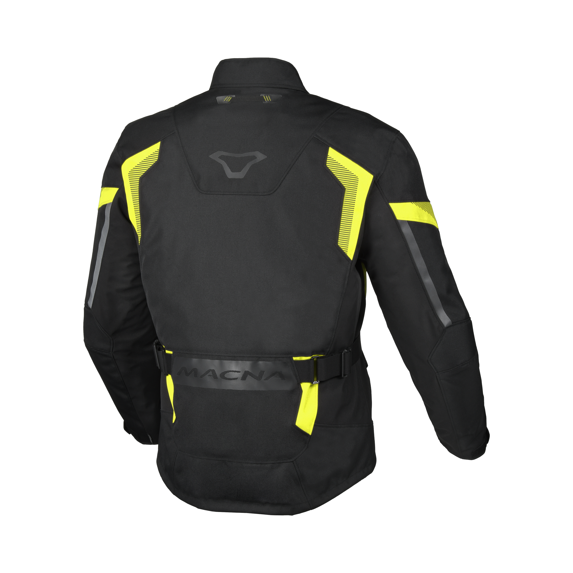 Macna Vaulture Nero/Giallo Fluo – Giacca Moto Touring Impermeabile CE Uomo – vista posteriore