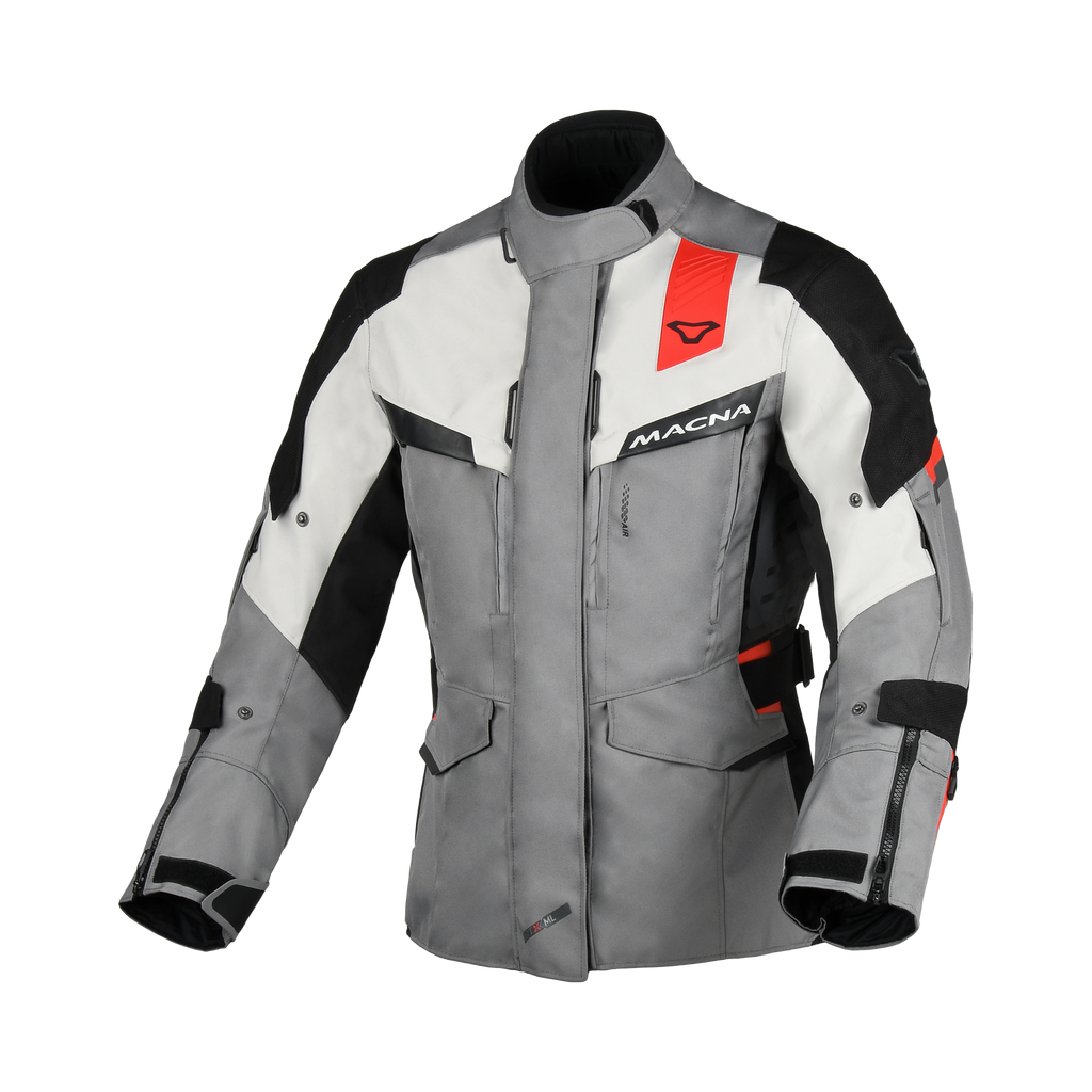 Macna Zastra Grigio/Rosso – Giacca Moto Adventure 4 Stagioni Impermeabile CE Donna – vista frontale