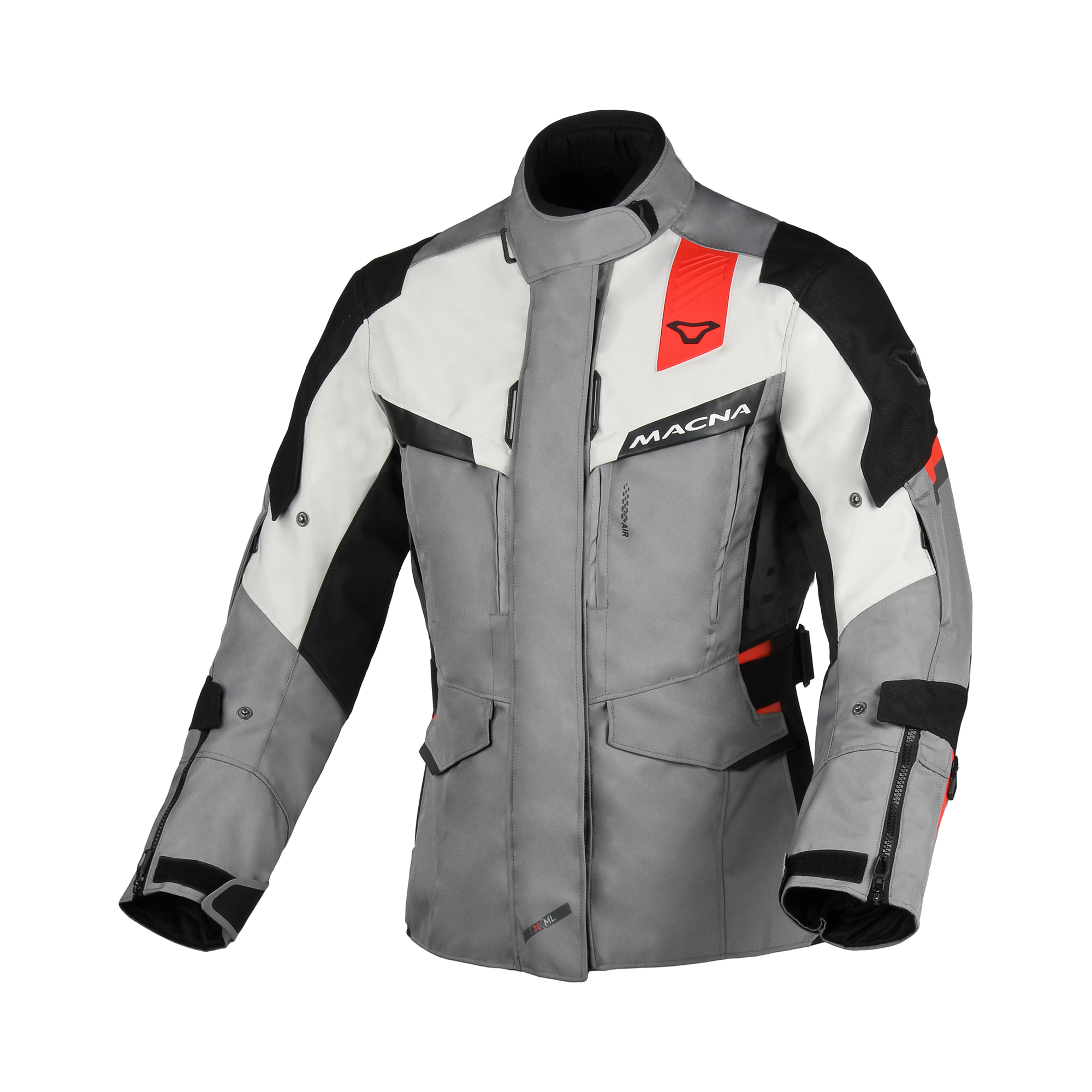 Macna Zastra Grigio/Rosso – Giacca Moto Adventure 4 Stagioni Impermeabile CE Donna – vista frontale