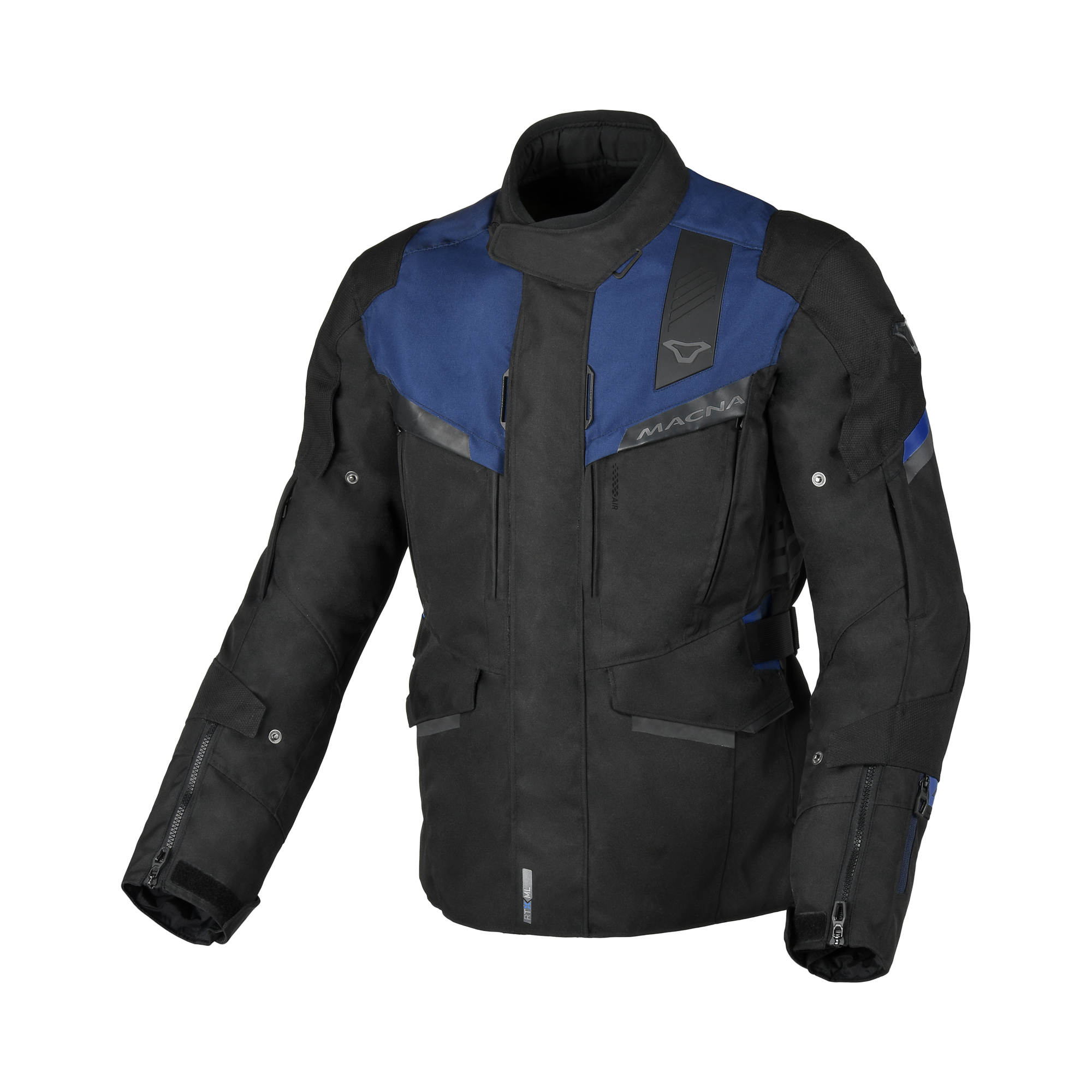 Macna Zastro Nero/Blu Scuro – Giacca Moto Adventure 4 Stagioni Impermeabile CE Uomo – vista frontale