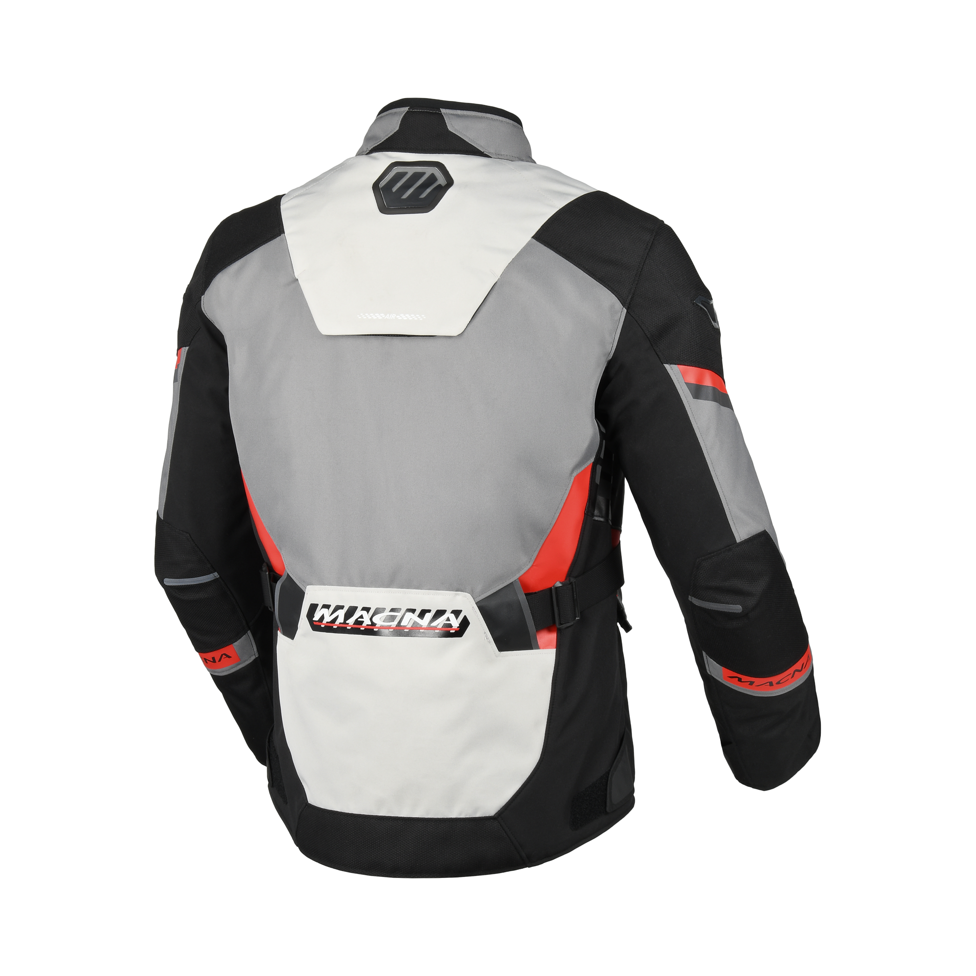 Macna Zastro Grigio/Rosso – Giacca Moto Adventure 4 Stagioni Impermeabile CE Uomo – vista posteriore