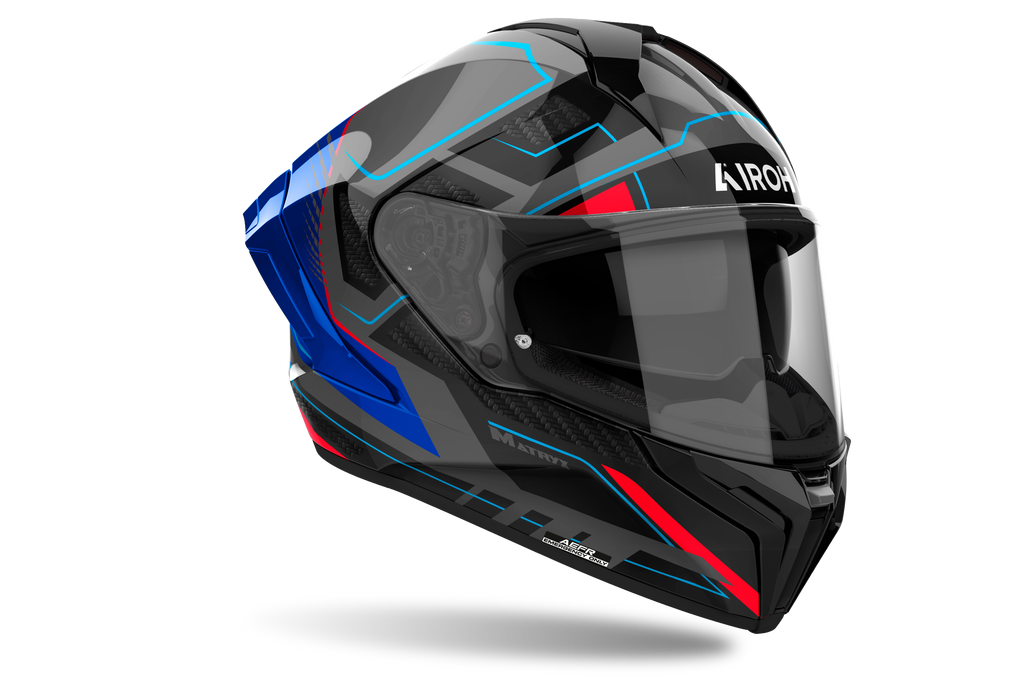 Casco integrale Airoh Matryx Rocket blu e rosso lucido cod. MXRK18, tre quarti anteriore